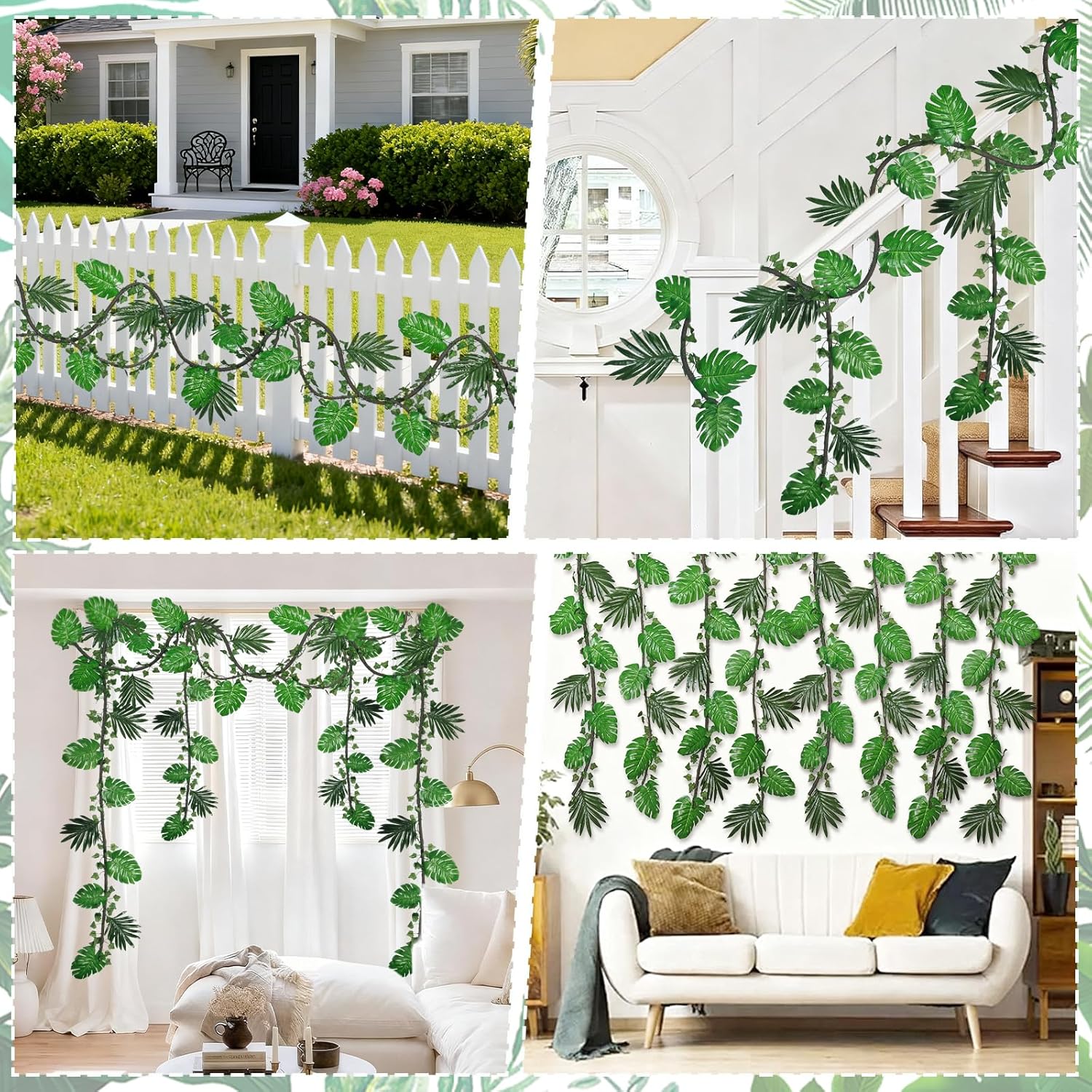 TOCHGREEN 2Pcs 9ft Jungle Theme Party Decorations Artificial Rattans 5 Ivy Fake Vines Tropical Rainforest Leaves Safari Plants with 30Pcs Tropical Palm Leaves for Indoor Outdoor Garden Party Decor