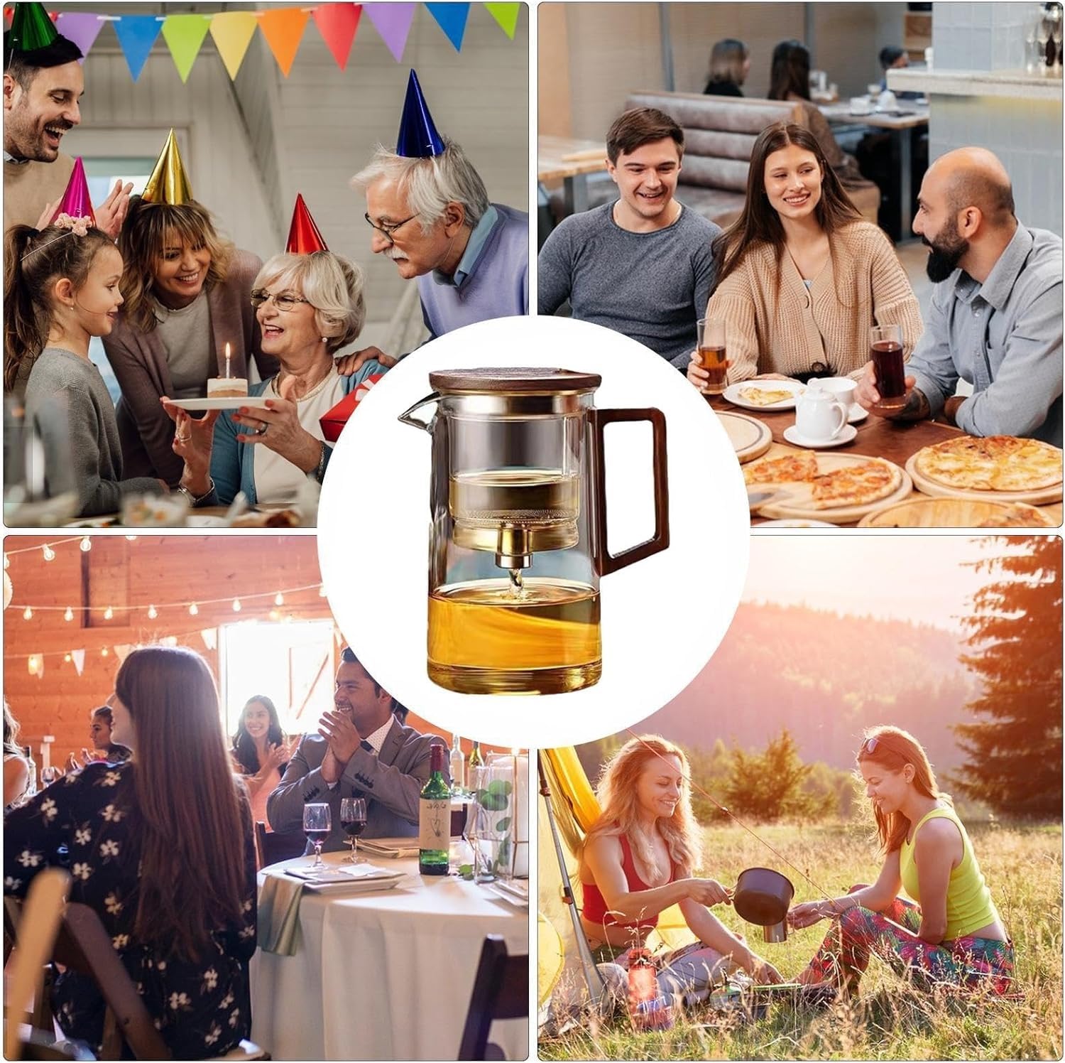 Enchanti – Teekanne aus Glas mit Holzgriff, 500 ml/750 ml, hitzebeständig, Filter, spülmaschinenfest(700ML)