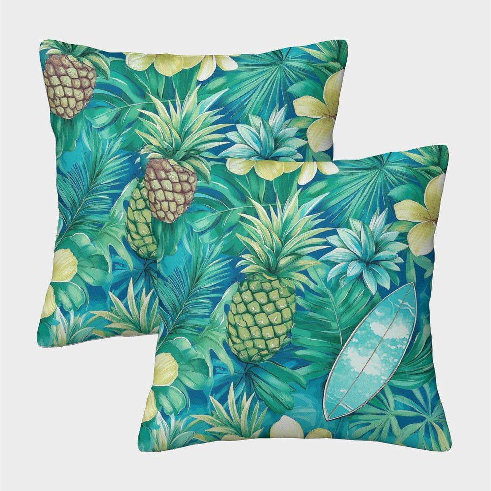 kaiyun 2 Pack Hawaiian Pattern,Pineapple, Surfboard,Flowers 3D Cushion Cover Pillow Cover Sofa Outdoor Decoration Square 45x45cm
