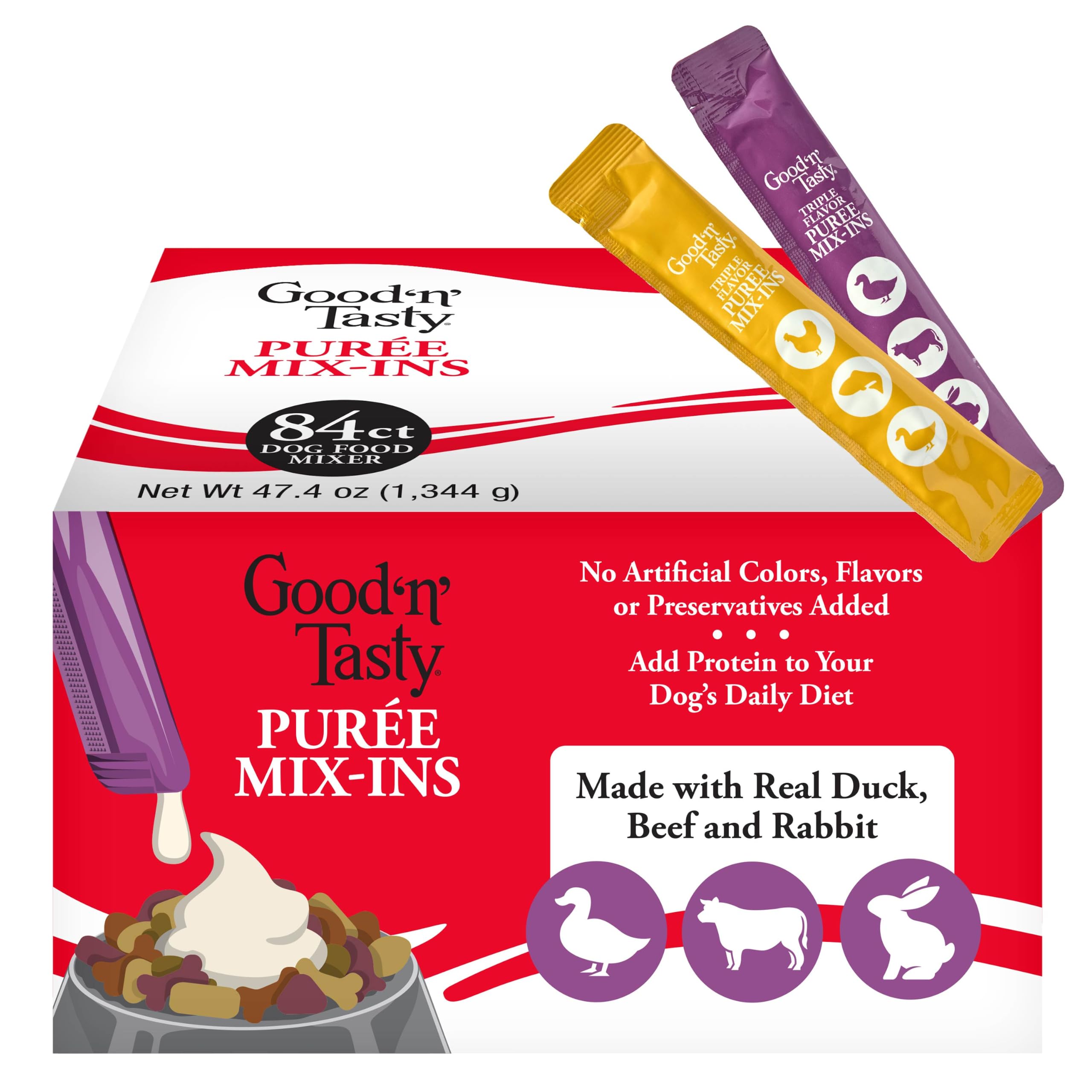 Good 'n' Tasty Puree Mix-Ins Dog Food Topper &amp; Treat, Variety Pack, 32 Ct