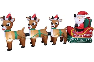 Rooftop Santa Sleigh and Reindeer Outdoor Decoration