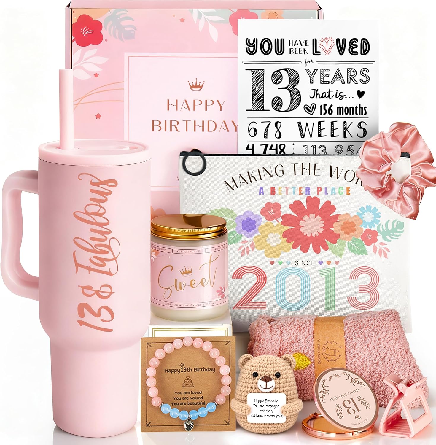13th Birthday Gifts for Girls - 13 Year Old Girl Gifts Ideas for Offical Teenagers Girls - 13th Birthday Decorations Trendy Teen Girl Stuff - 11 Pieces Best Present for Daughter, Niece