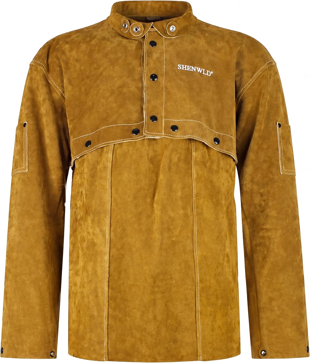 Leather Welding Cape Sleeve with Bib Apron, Heat & Flame Resistant Open Back Jacket TIG MIG MMA