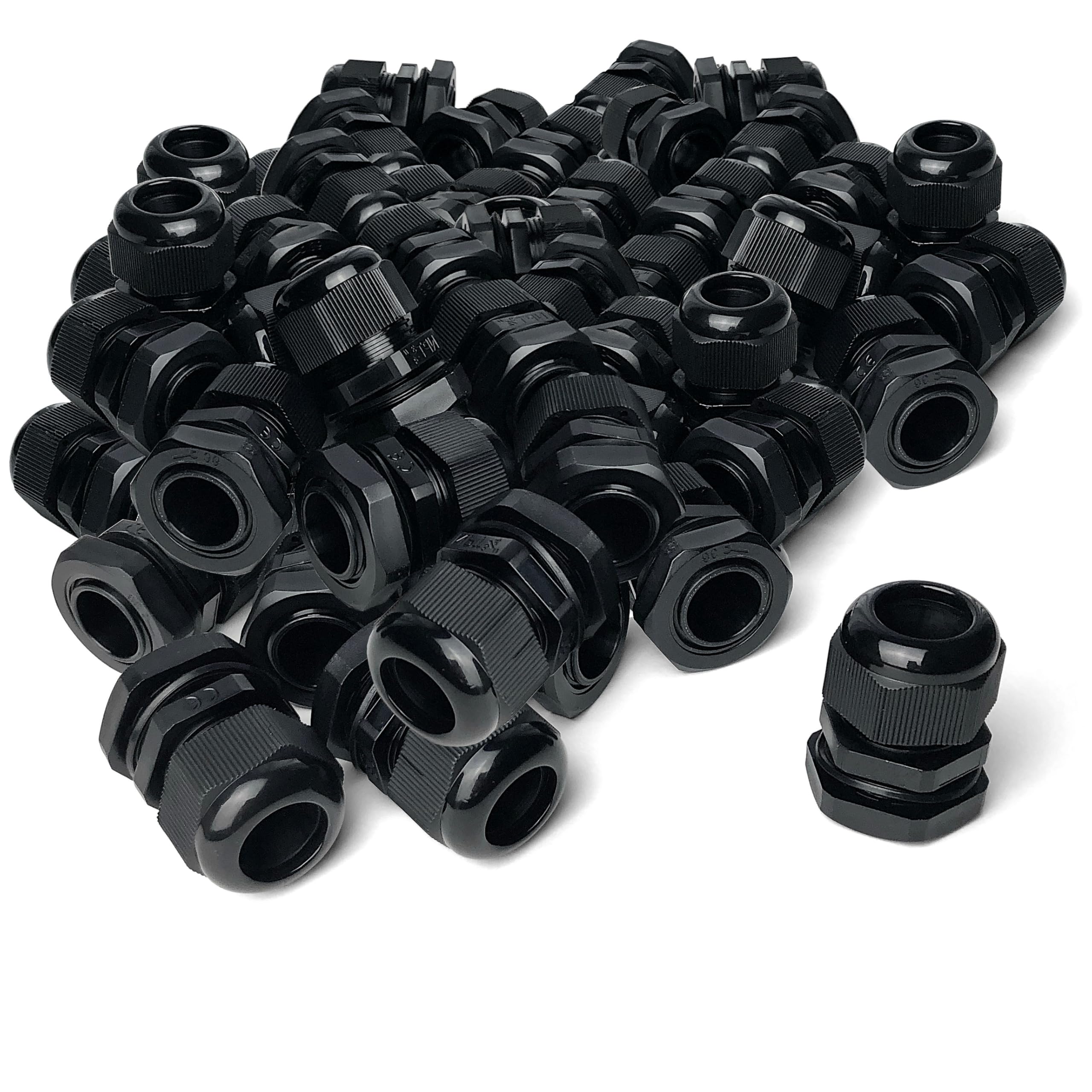 MGI SpeedWare 100-Pack M25 Strain Relief Nylon Cord Grip Cable Glands, Black Plastic Grommet