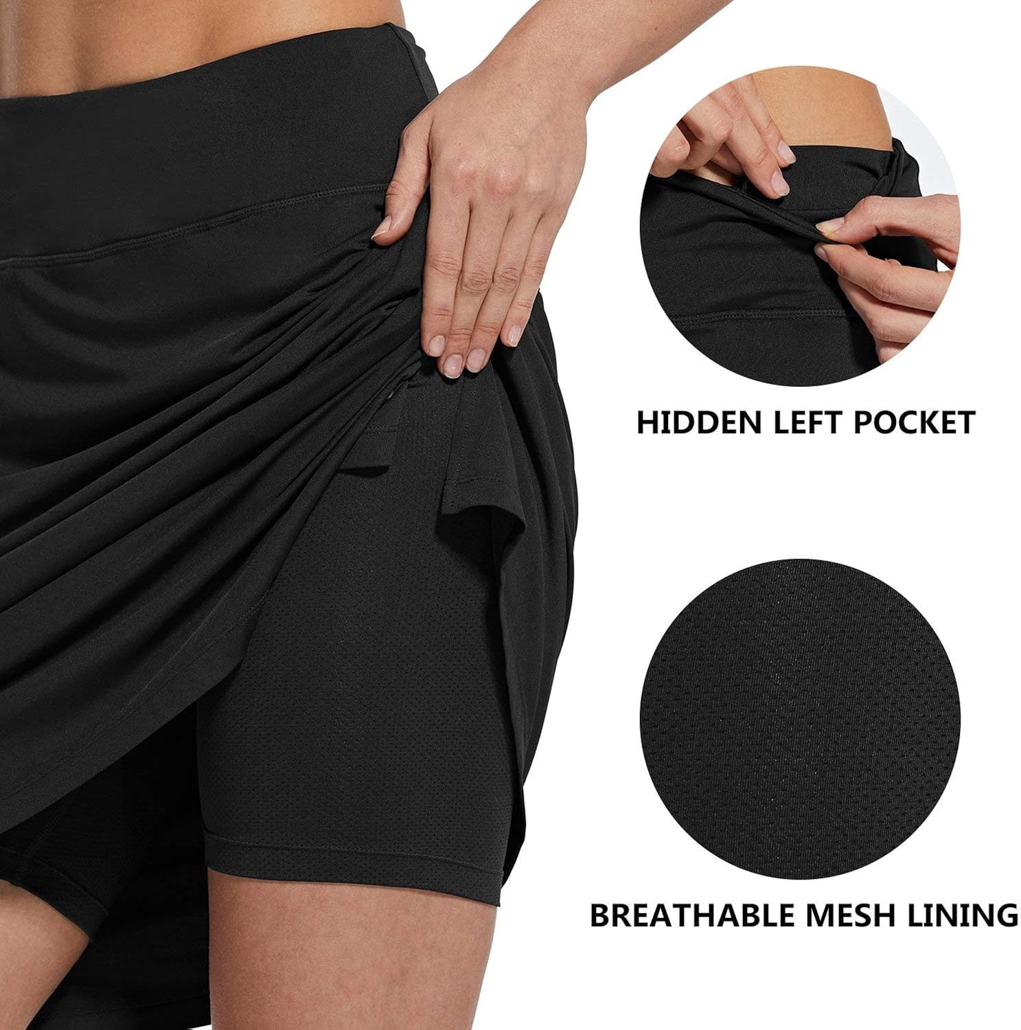 BALEAF Women's 20" Knee Length Skorts Skirts Athletic Modest Sports Golf Casual Skirt Zipper Pocket UV Protection : Clothing, Shoes & Jewelry