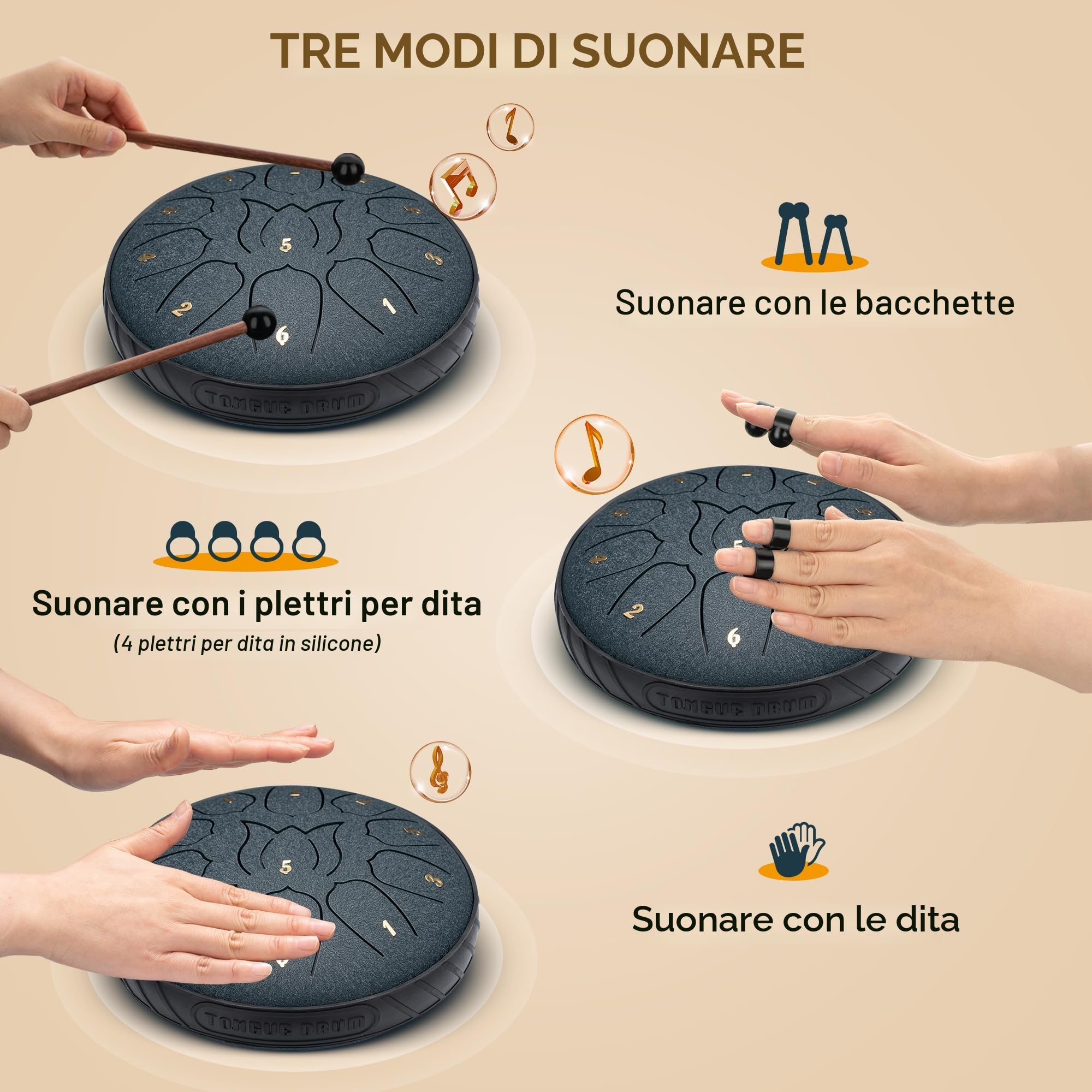 CAHAYA Tamburo a Lingua d'Acciaio 6 Pollici: Steel Tongue Drum a 11 Note Handpan Steel Pan con Bacchette e Borsa per Trasporto Strumento a Percussione per Meditazione Yoga Zen Regali CY00373-1