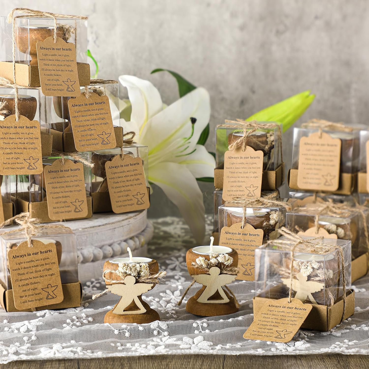 Nuanchu 24 Set Funeral Memorial Candles Holders Funeral Keepsakes Favors Memorial Candle Holders 2.4 x 2.4 Inches Celebration of Life Supplies Sympathy Gifts Service Grief Share Gifts (Classic Style)