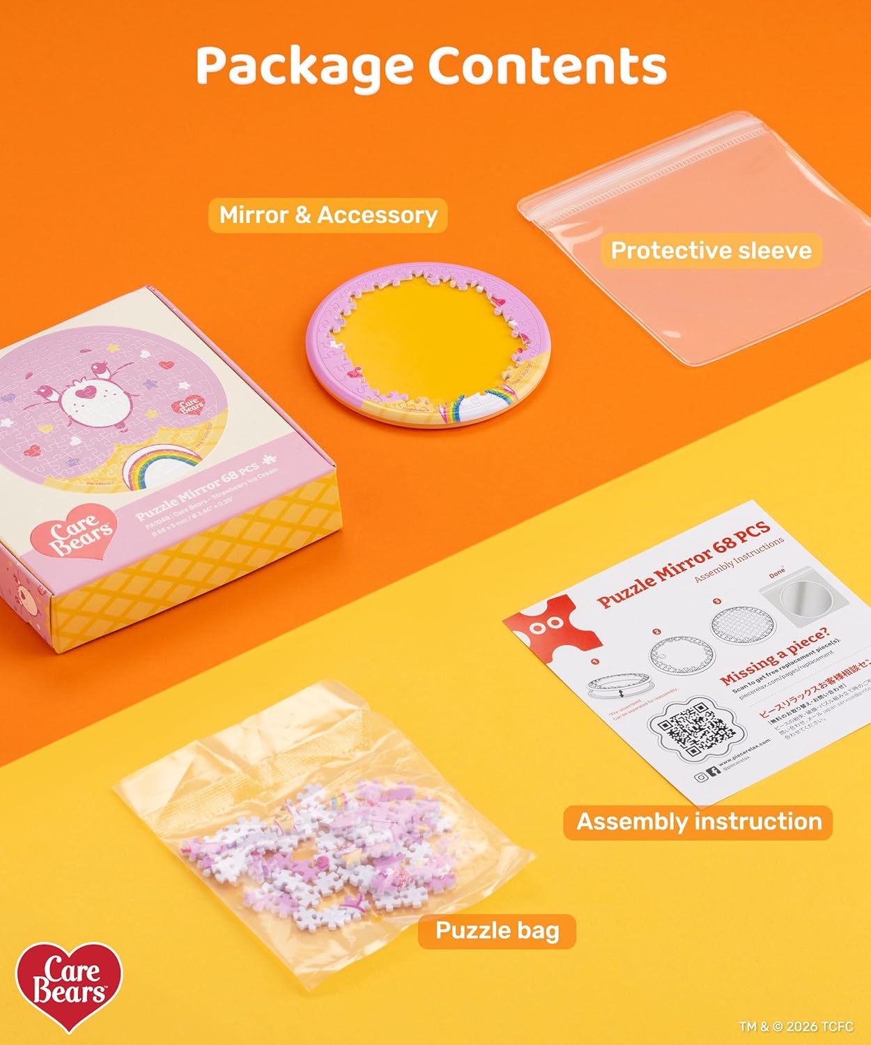 Care Bears™ by PieceRelax Puzzle Mirror for Adults 68 Pieces - Lovely Day - Unique Gift with Plastic Jigsaw Puzzle [PA1044]