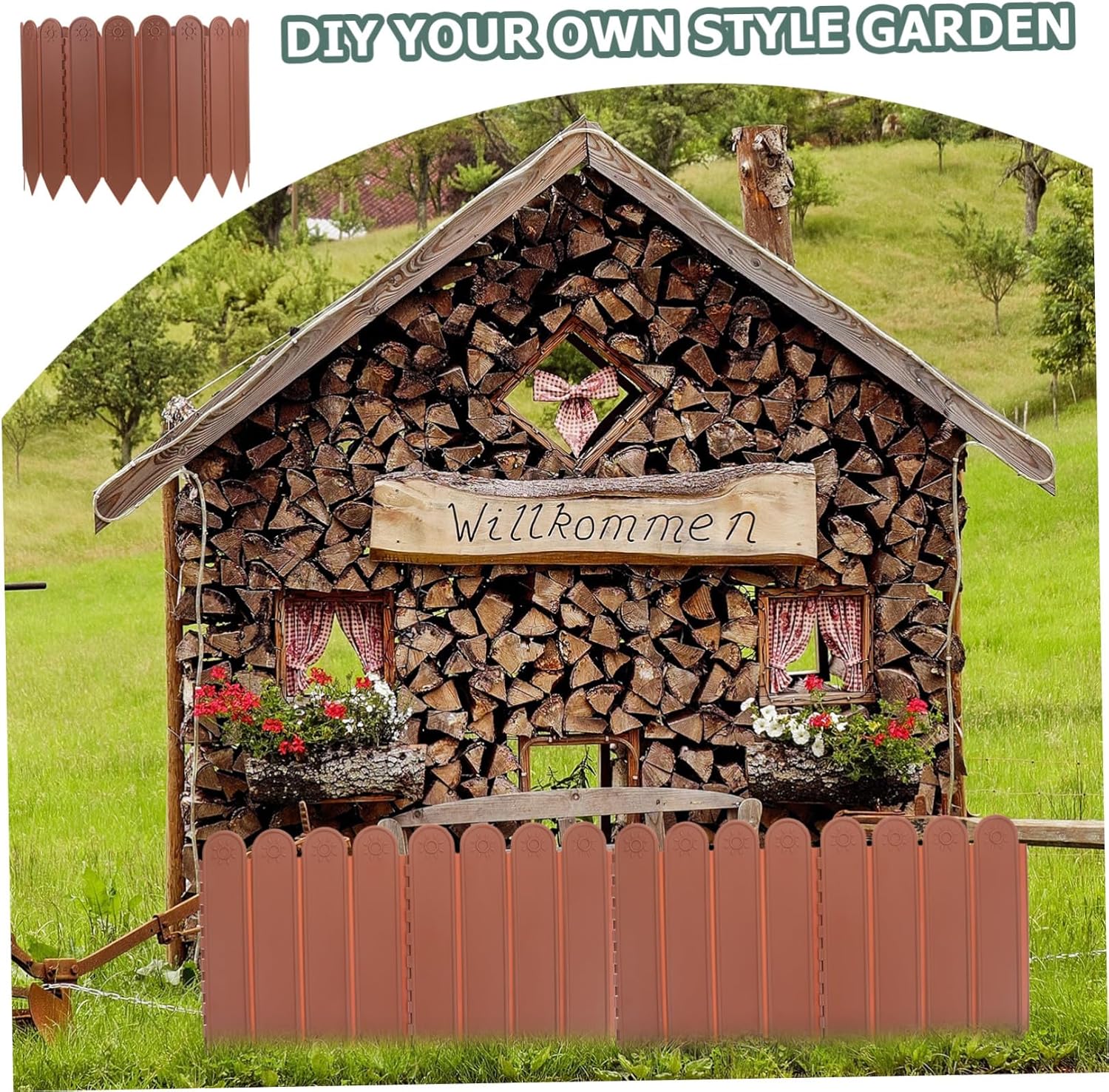 Plastic Garden Fence Ornament Long Deep Brown Miniature Lawn Edging Border for Patio Backyard Flowerbeds Lightweight and Portable Decorative Fence Panel for Plant Protection and