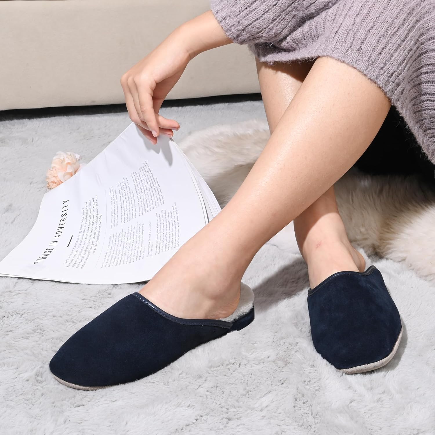 PAMIR Women's Sheepskin Indoor House Slippers - Hand-turned Scuffs, Genuine Suede Outsole, All-Season Luxury Comfort