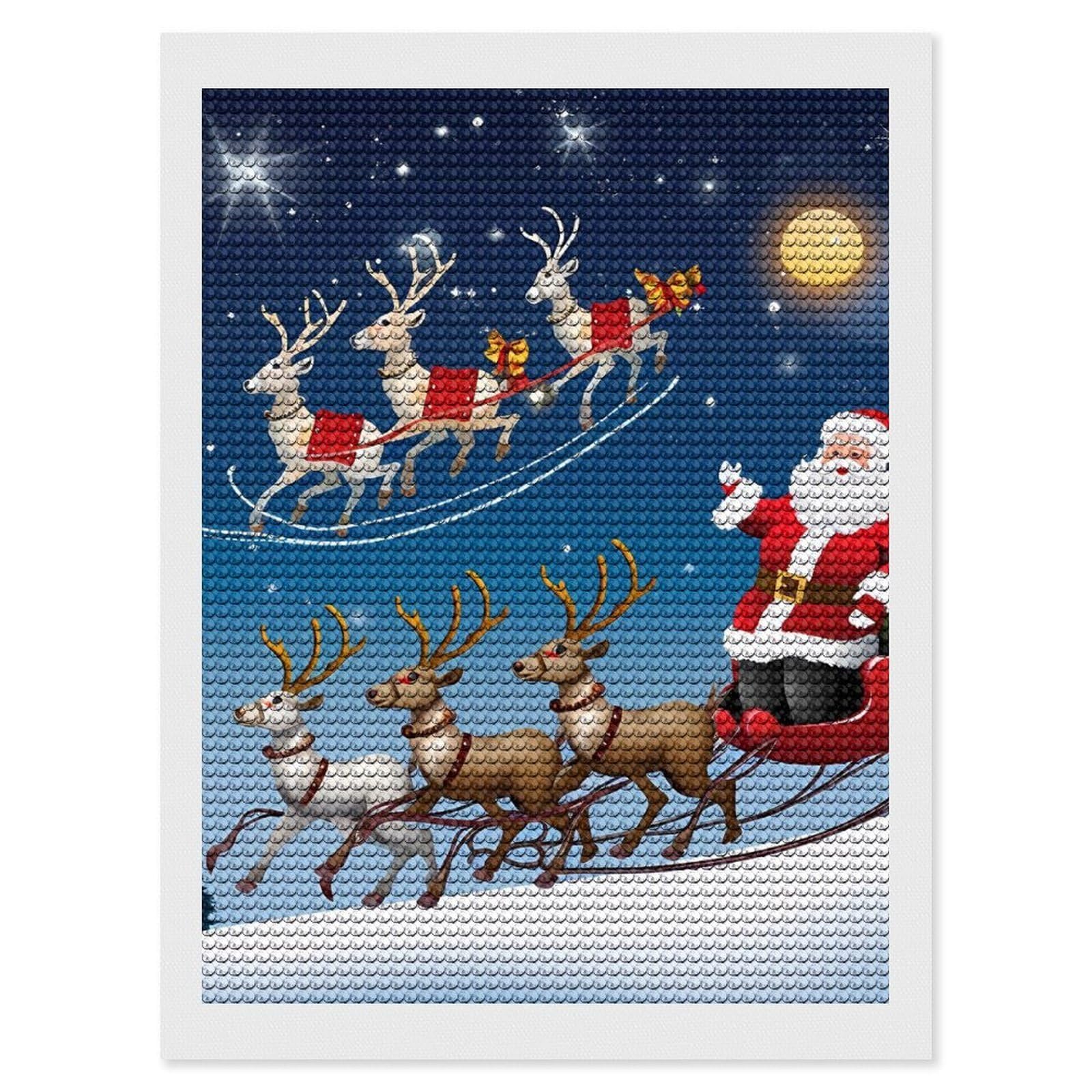FodPand Diamond Art Kits for Adults, 5D Aurora Diamond Painting Kits for Beginners, Merry Christmas Santa Claus Reindeer Sled DIY Full Drill Dots Gem Art Paint Crafts for Home Wall Decor 12"x16"