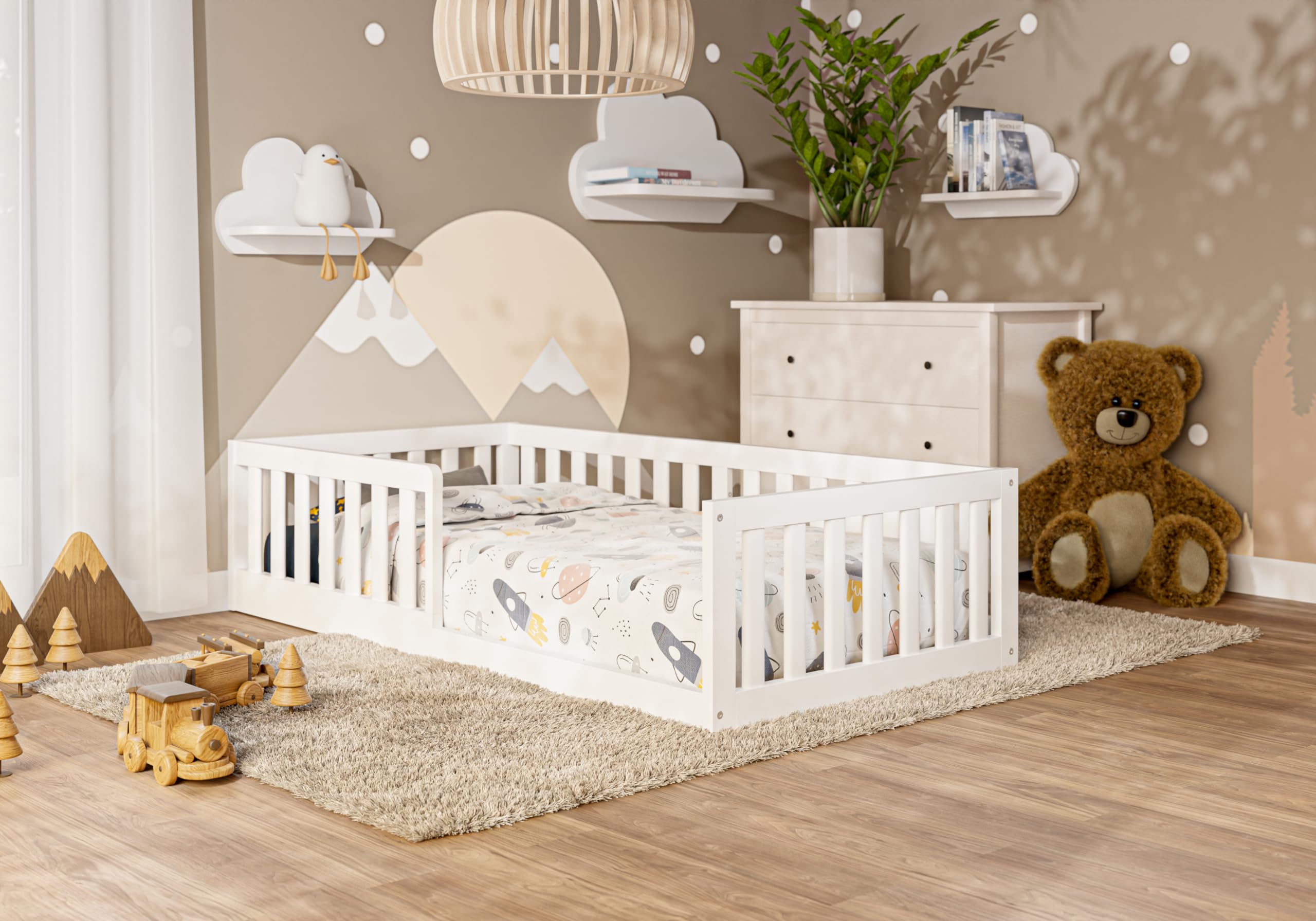 MS FACTORY Cama Infantil de Madera 160x80 cm - Protección Anticaída 40 cm - Cama Nido sin Colchón