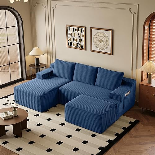 Miniatura 67 de Sofás seccionales de 96 pulgadas para sala de estar, sofá de nube tapizado en forma de L, sofás modulares modernos con diván (negro, 96 pulgadas de