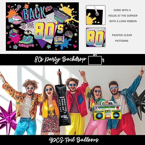 Miniatura 4 de Decoraciones de fiesta de los años 80, decoraciones de fiesta de cumpleaños con temática retro de los años 80, decoración de fiesta de regreso a los