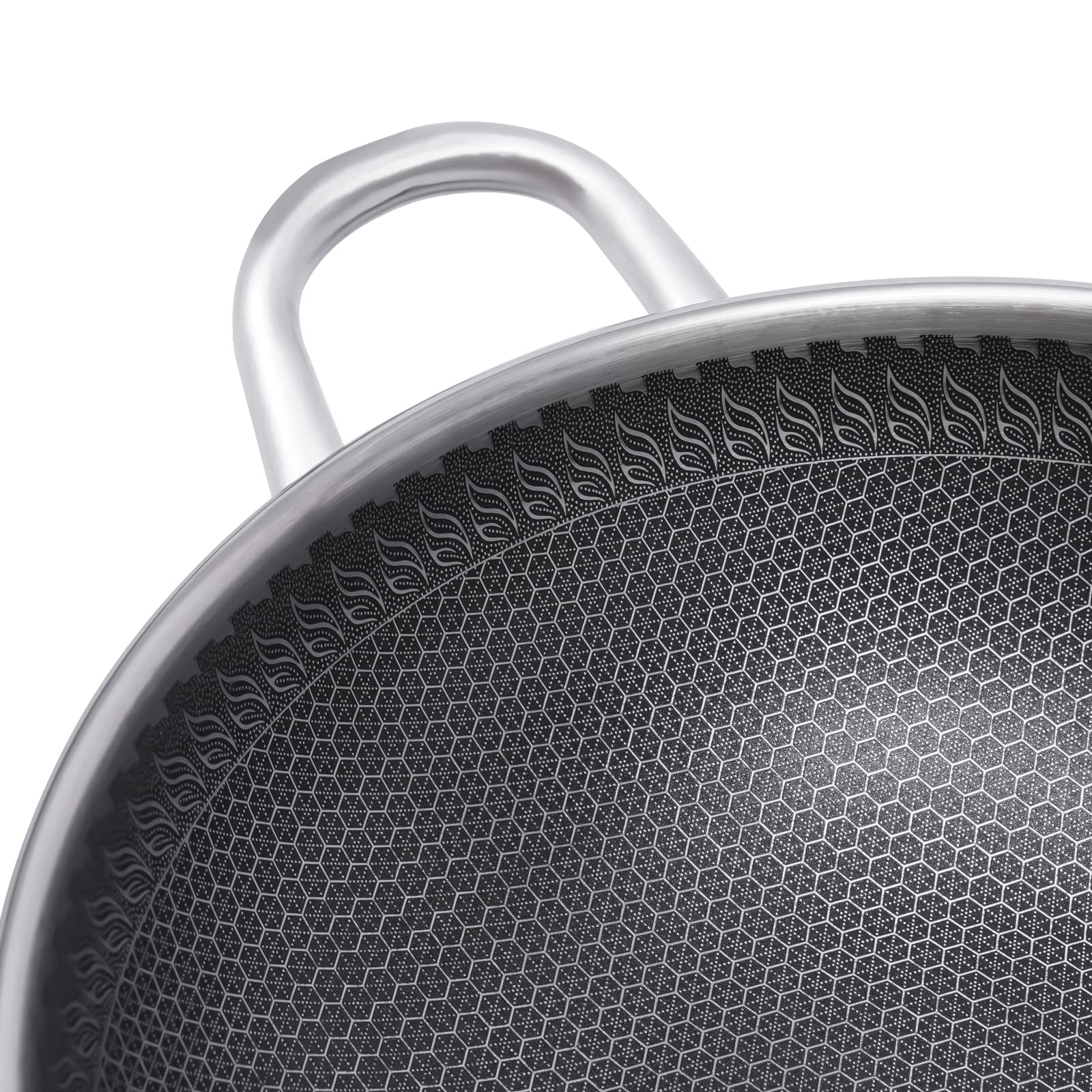 Wok padella con coperchio, wok in acciaio inox da 12 pollici, padella wok con rivestimento a nido d'ape, antiaderente wok con coperchio, set wok a induzione