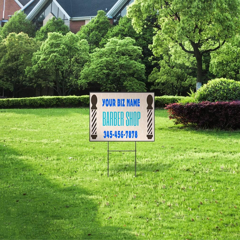 Business Name Barber Shop Phone Number A Custom Personalized Yard Sign Barber Pole White Wheatherproof for Sale Sign Sets of 2, 3, 5 24INx18IN One Side Print Set of 2
