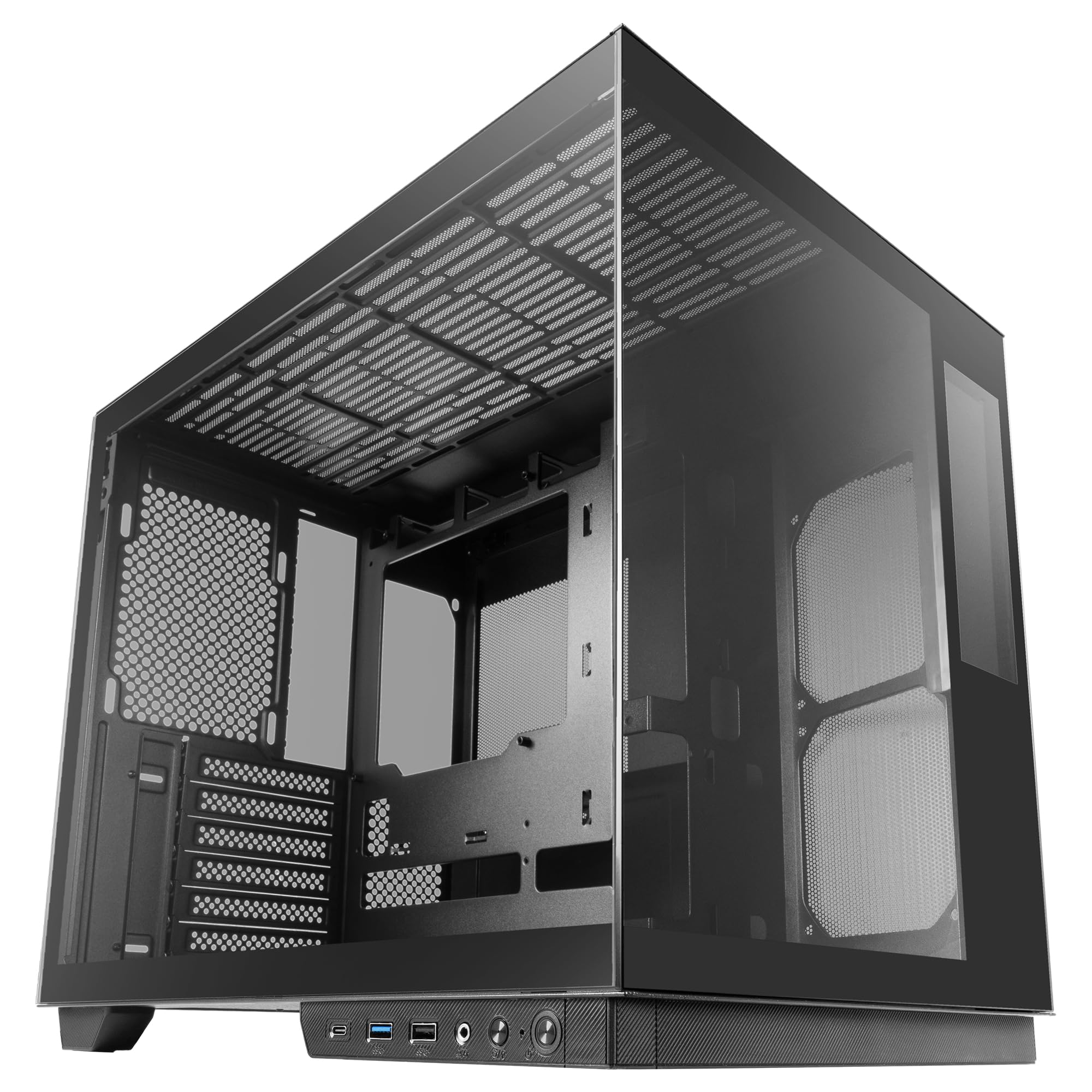 Mars Gaming MC-MIRAGE, Case Gaming ATX, Schermo LCD IPS 7,2” Personalizzabile, Vetro Temperato Continuo Frontale e Laterale, Struttura Doppia Camera, Supporto Raffreddamento Liquido fino 360mm, Nero