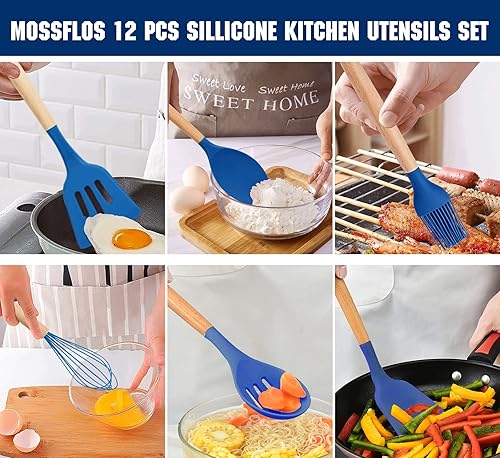 Miniatura 6 de Juego de utensilios de cocina de cocina, 12 piezas de utensilios de cocina de silicona antiadherente con soporte, resistente al calor, juego de