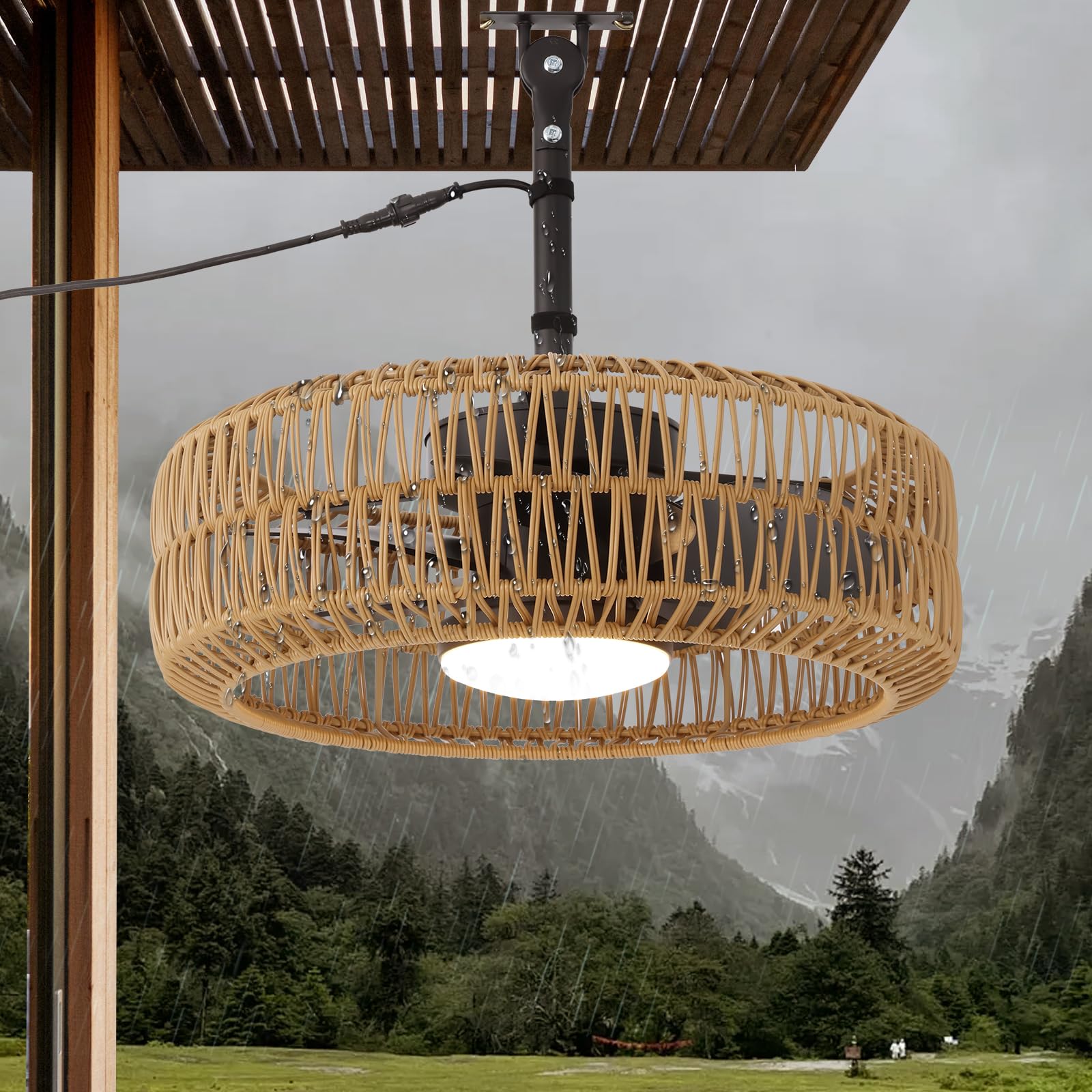 21" Waterproof Outdoor Ceiling Fan with Light, Outdoor Boho Hanging Fan for Patio, 6-Speed & 3 CCT LED, Caged Ceiling Fan with Smart APP & Remote Control, Perfect for Gazebo, Pergola, Canopy