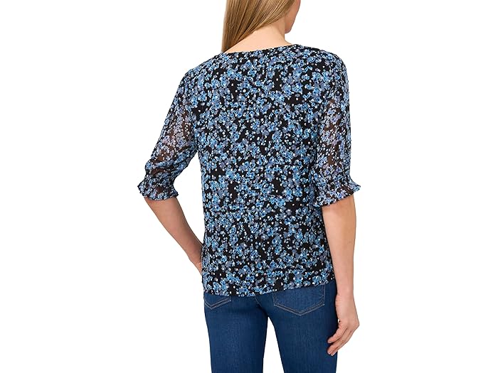 Elbow Sleeve Ruff V-Neck Blouse - Image 3