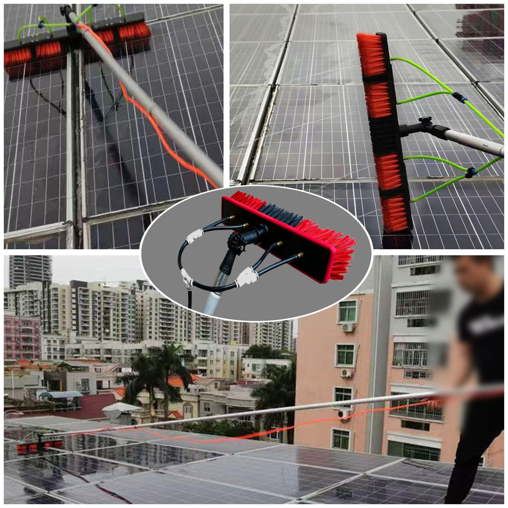 Poste de alimentación de agua con cepillo de 35 cm, kit de limpieza de paneles solares para techos altos, paredes, vehículos y barcos, perfecto para una limpieza y mantenimiento eficientes de paneles
