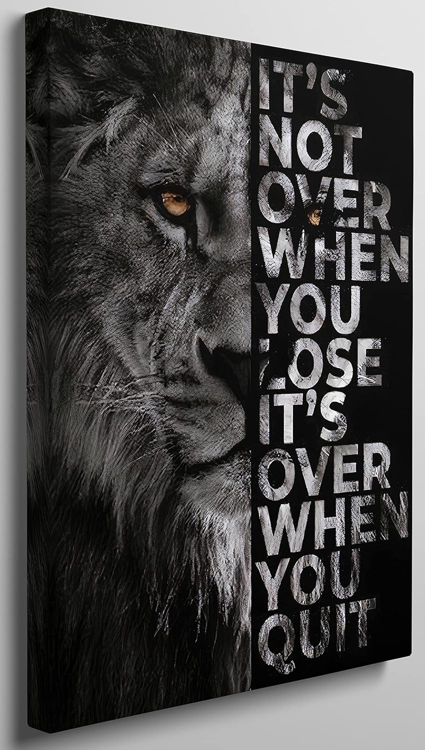 Lion Motivational Canvas Wall Art Prints It's Not Over When