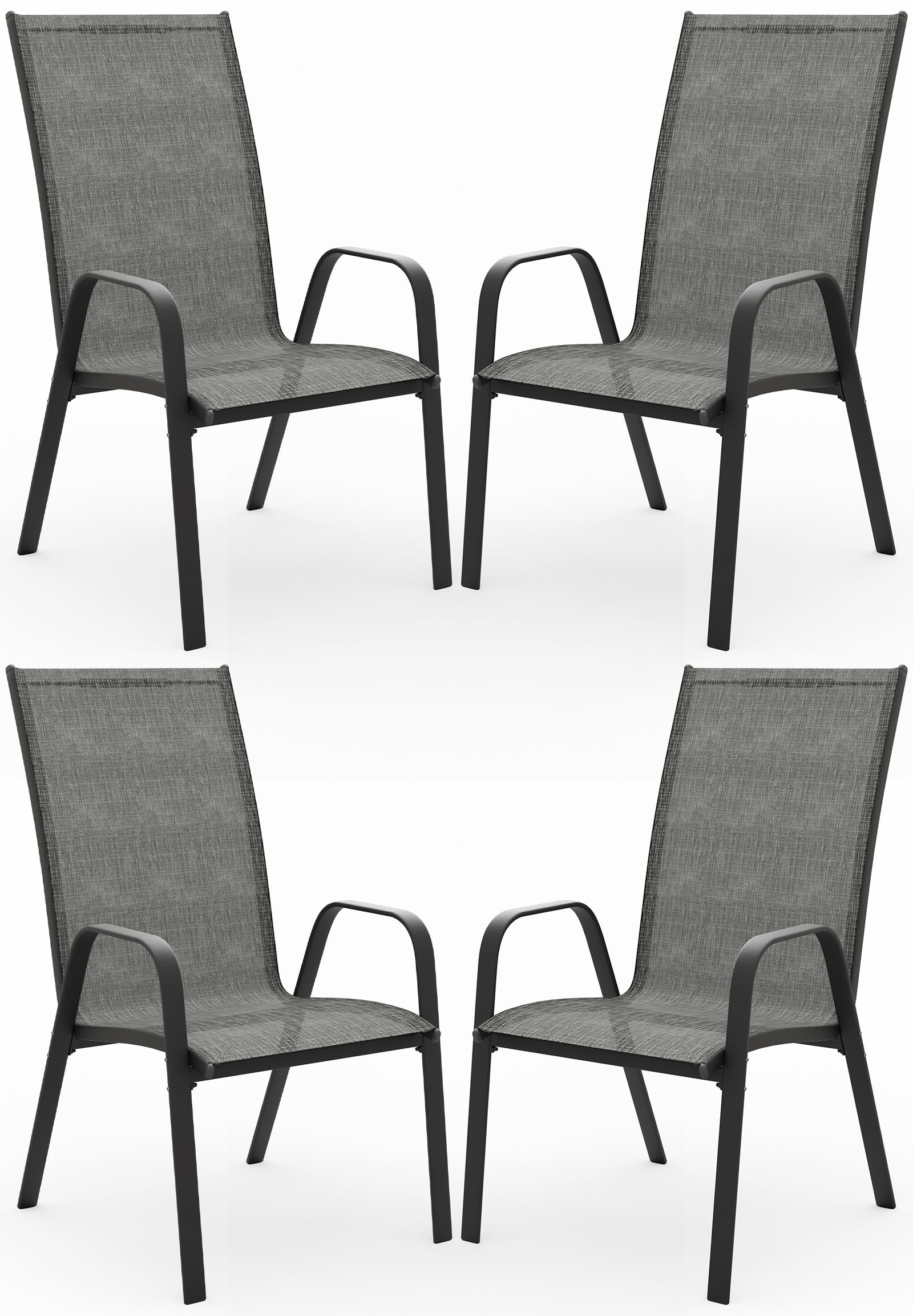 JEAREY Patio Chairs Set of 4, Outdoor Stackable Dining Chairs with Armrests, Breathable Garden Outdoor Furniture for Garden Patio Pool Beach Yard, Grey