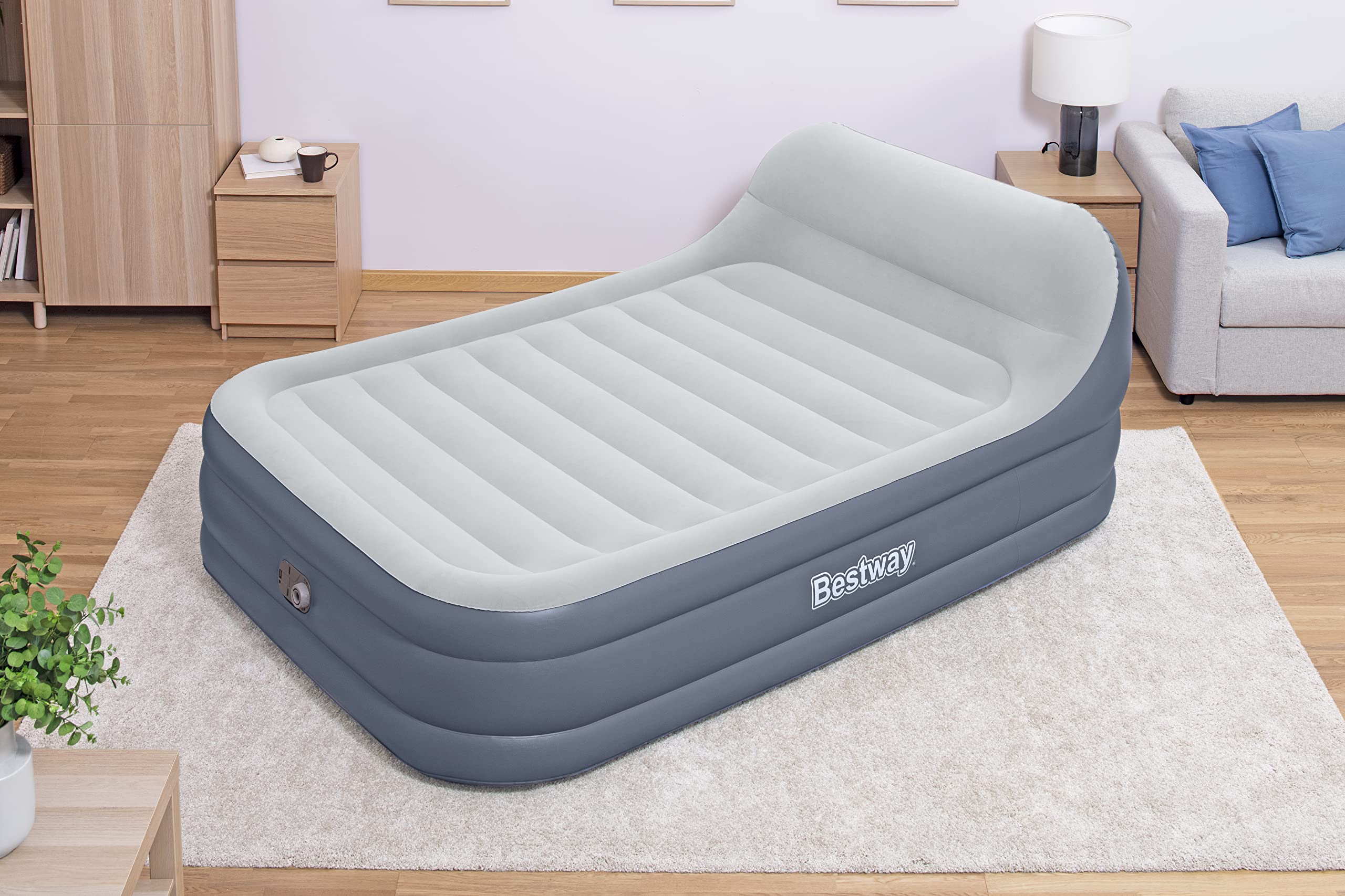 Bestway 89" x 60" x 33"/2.26m x 1.52m x 84 cm Tritech SleekFlow Headboard Air Mattress Queen Built-in AC Pump