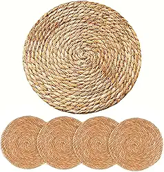 Jogo Americano Sousplat 4 Peças Redondo Natural 100% Fibra De Alga Artesanal