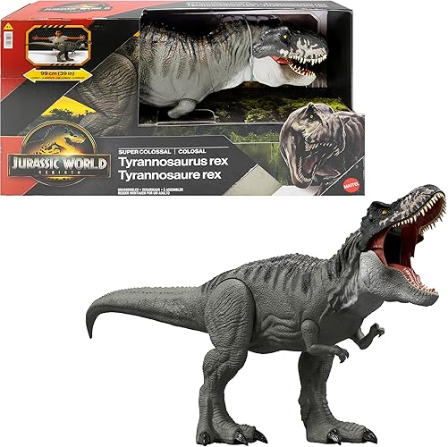 Mattel Jurassic World Rebirth Super Colossal Tyrannosaurus Rex Action Figure, T-Rex Dinosaur Toy Swallows Minis, Movie-Accurate Posable, JBG52 - Super Colossal T-Rex