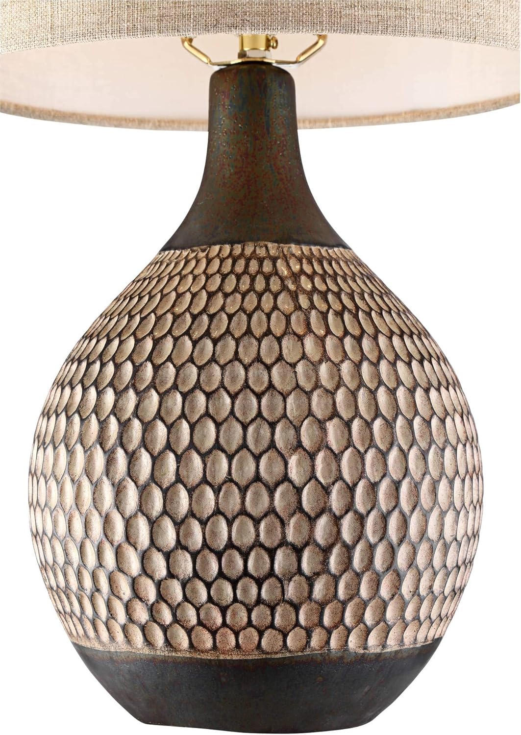 360 Lighting Emma Mid-Century Modern Accent Table Lamp with USB Charging Port 21" High Wood Brown Ceramic Oatmeal Fabric Drum Shade for Cottage Core Living Room Desk Bedroom House Bedside Nightstand