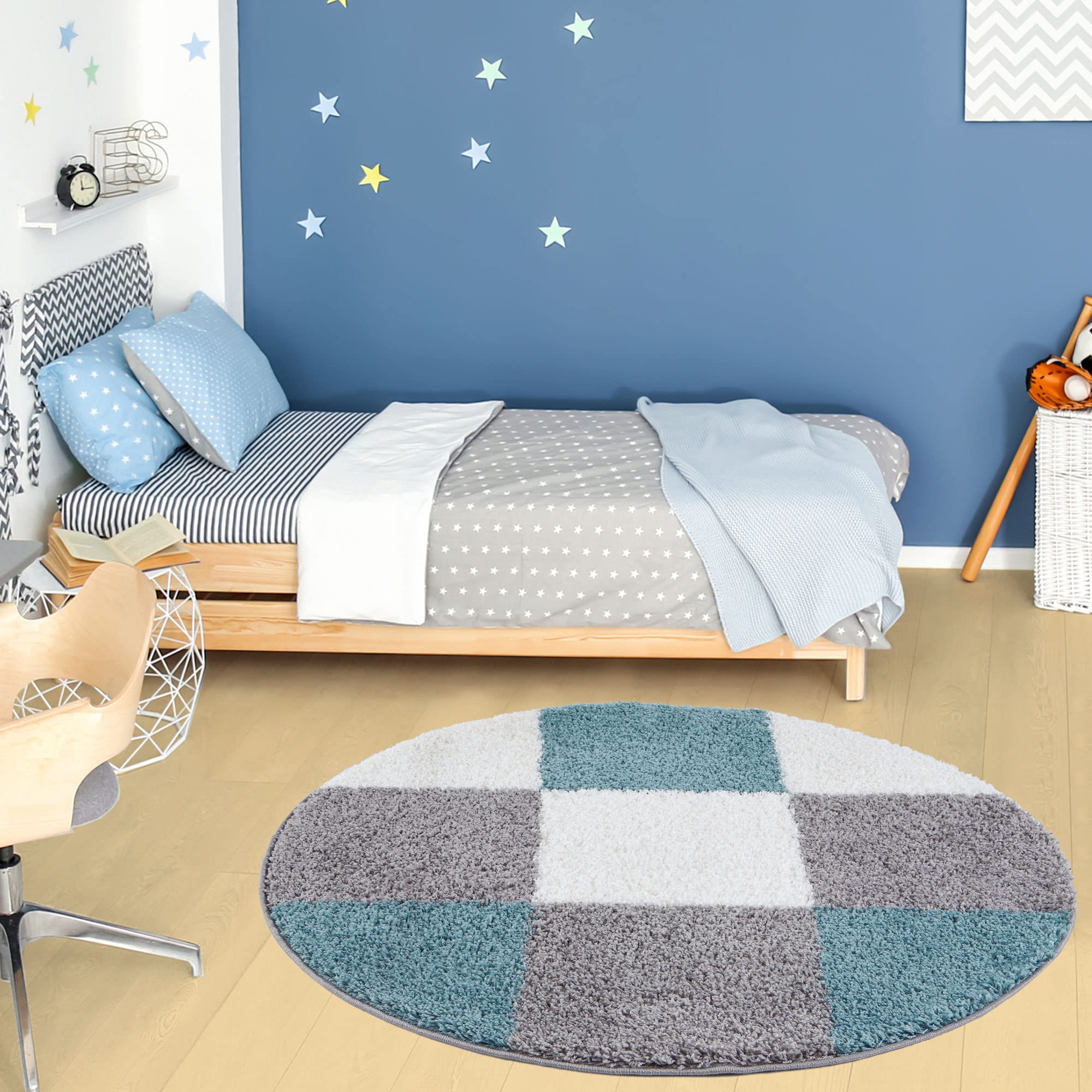 Myshaggy Collection Rugs Geometric Design in Duck Egg Blue