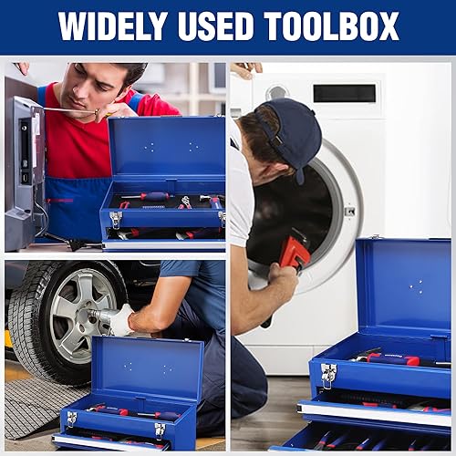 Miniatura 8 de WORKPRO Caja de herramientas con cajones, 18 pulgadas con 2 cajones y 1 almacenamiento superior, caja de herramientas portátil con pestillo de metal