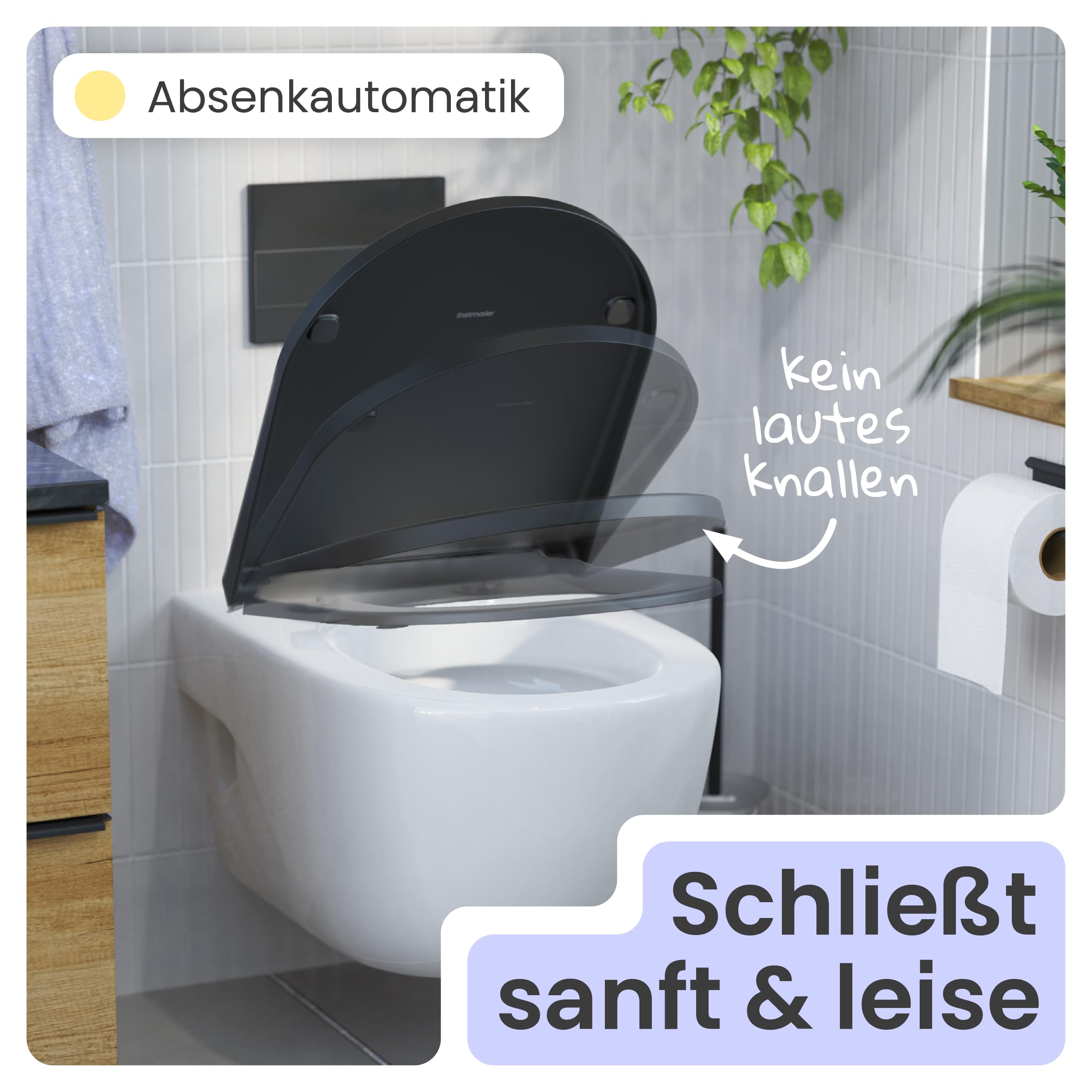 instmaier Helma | WC-Sitz | D-Form | Schwarz | mit Schnellverschluss | Toilettendeckel mit Absenkautomatik | Toilettensitz mit Schnellverschluss | Klodeckel | Klobrille | Toilettenbrille