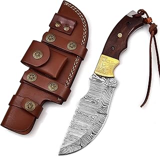 Dessi Tracker Knife: Hand-Forged Damascus Steel Blade - Perfect for Hunting, Camping, Tactical & Survival Use - With Horizontal Carry-Back Leather Sheath for Men SM71 - Dessi