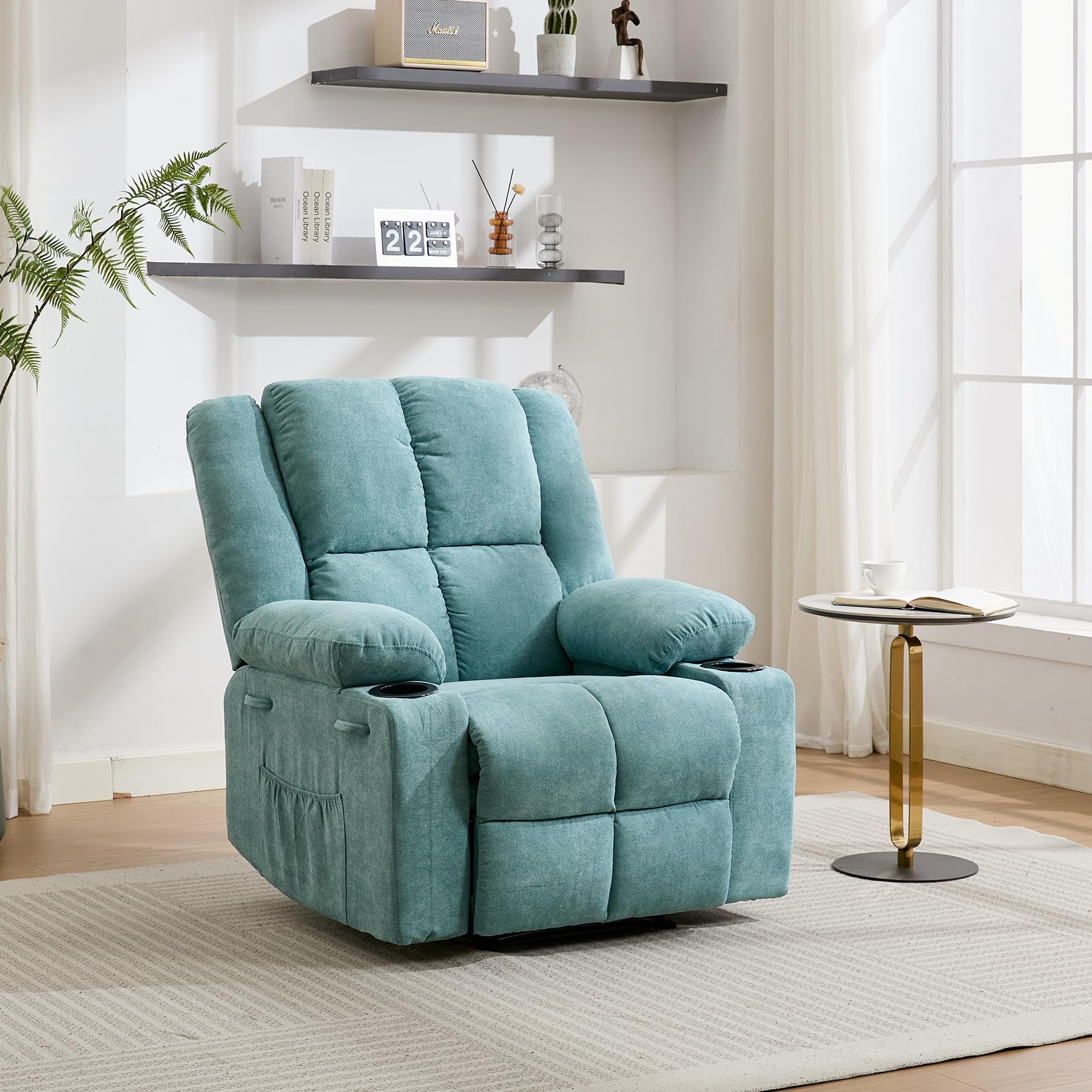 Photo 1 of Adult Manual Recliner with Heating & Massage (155° Forward & Backward Adjustment) – Equipped with Dual Cup Holders, Side Storage Pockets & Control, Suitable for Living Rooms & Bedrooms?Light Blue?