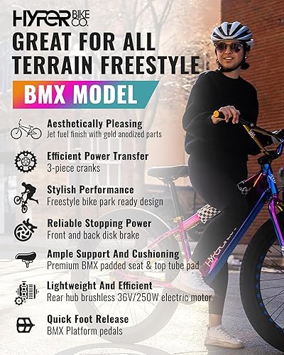 Miniatura 3 de Hyper E-Ride BMX - Bicicleta eléctrica de neumáticos gruesos. Batería de 250 W, 36 V, bicicleta eléctrica de neumáticos gruesos de 26 pulgadas con