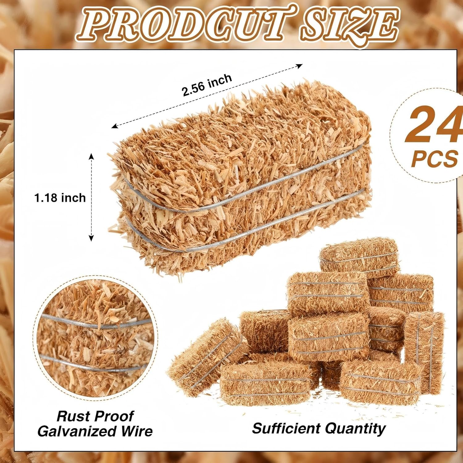 24 Pcs Mini Hay Bales Miniature Hay Bales for Decoration Small Decorative Straw for Easter Scene Rustic Wedding Western Cowboy Themed Birthday Party Decorations (2.6 x 1.2 x 1.2 Inch)