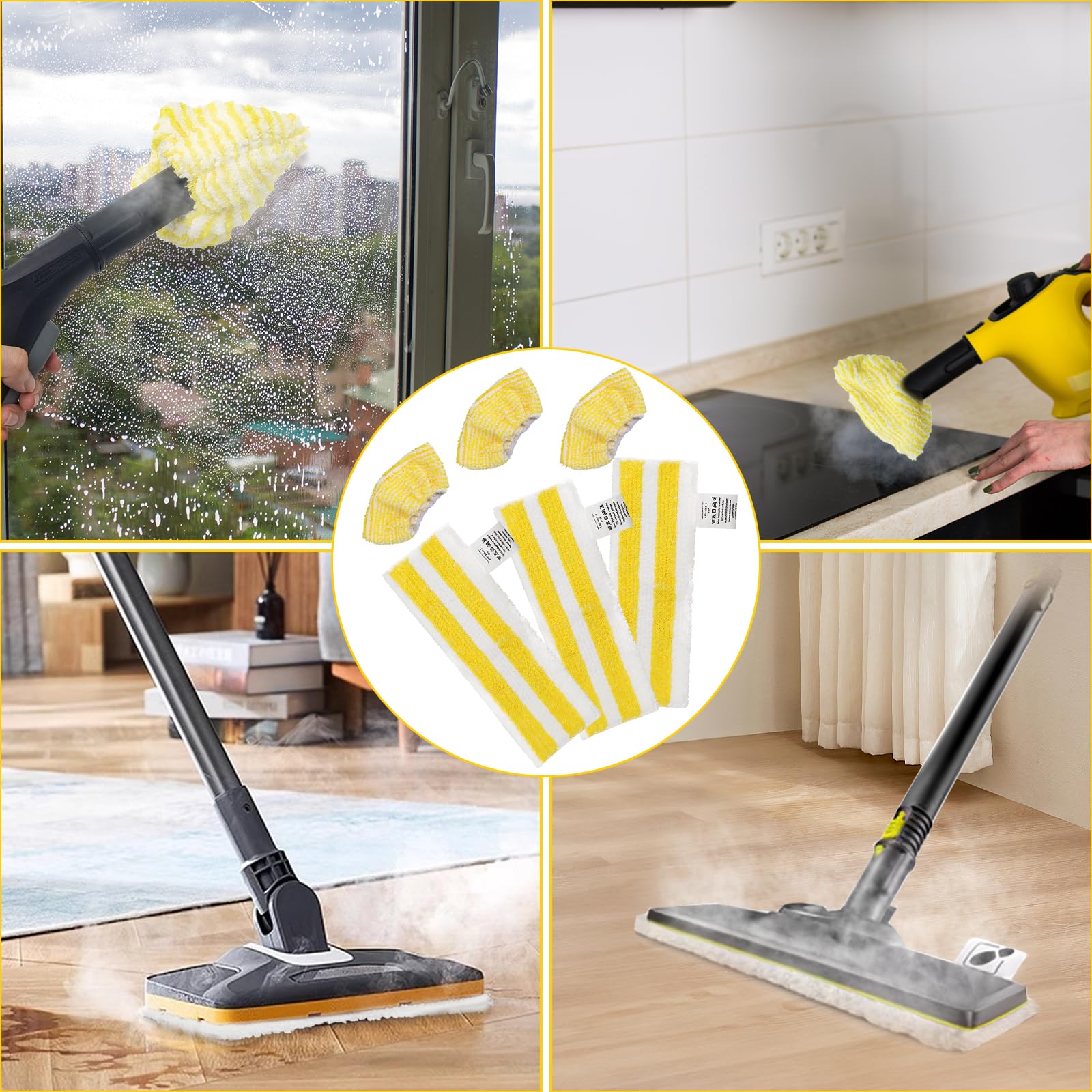 Juego de 6 paños de suelo para limpiador de vapor Karcher SC 2/3/4/5, 3 paños de suelo + 3 revestimientos con cierre de velcro fácil de instalar (3 paños de suelo + 3 fundas)