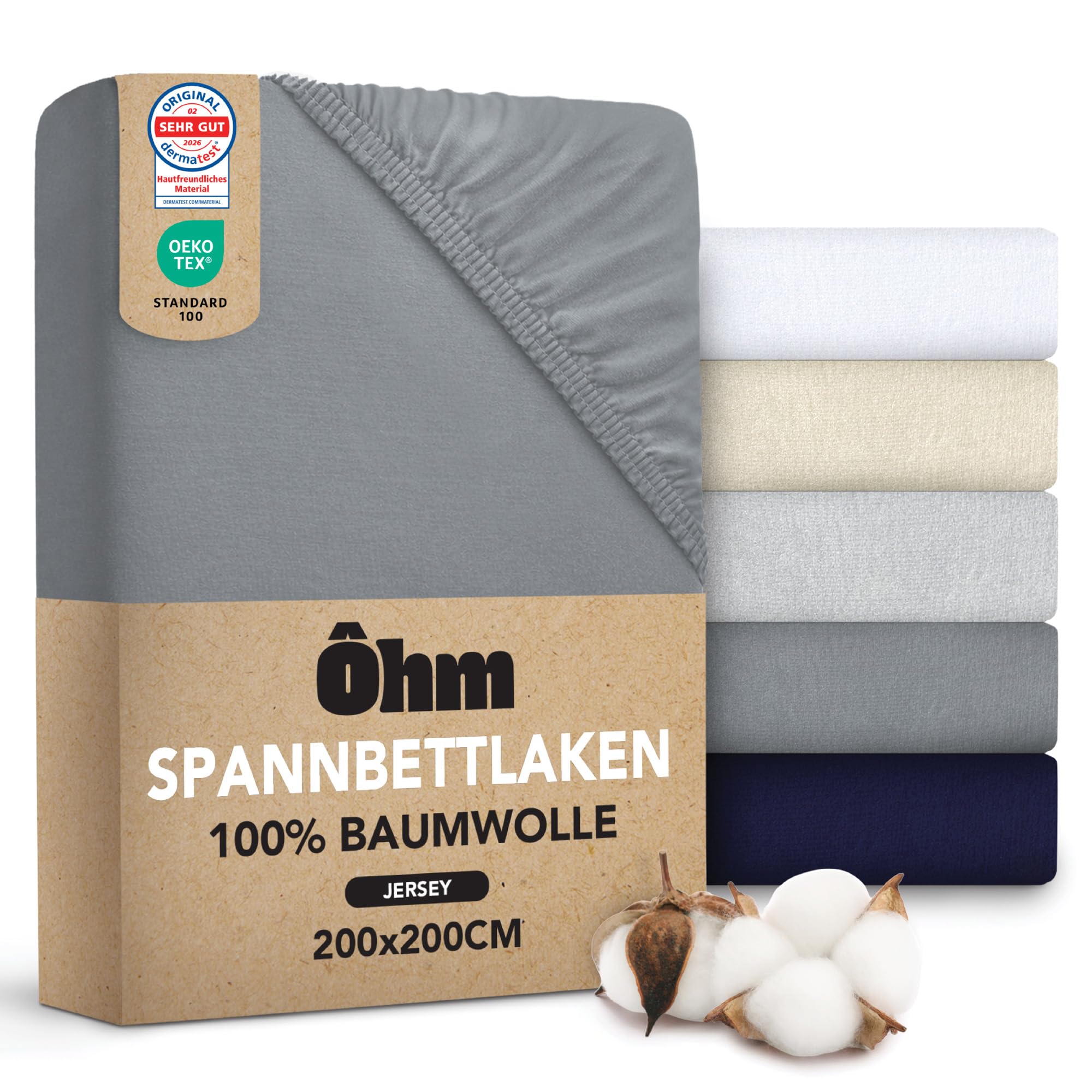 Ôhm Spannbettlaken - Jersey Spannbettlaken 100% Baumwolle elastisch - weich & atmungsaktiv - 28cm Tiefe für Boxspringbett & hohe Matratzen - ÖKO-TEX