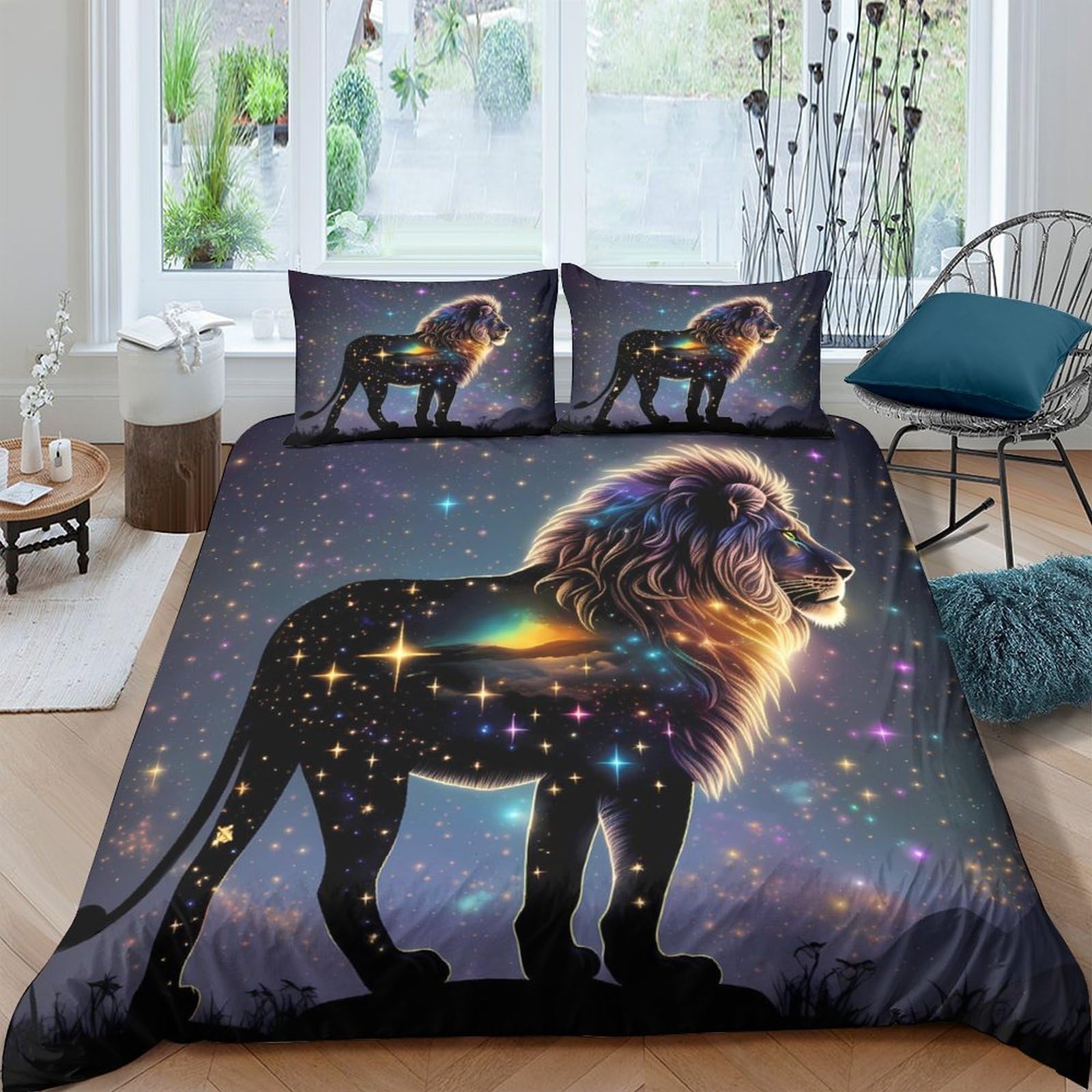 Ctjqhvkz Style-7 3D Printed Galaxy Lion Fitted Sheet Microfiber Soft Bed Sheet Cosmic Nebula Mattress Cover For Bedroom Decor Single（135X200cm）