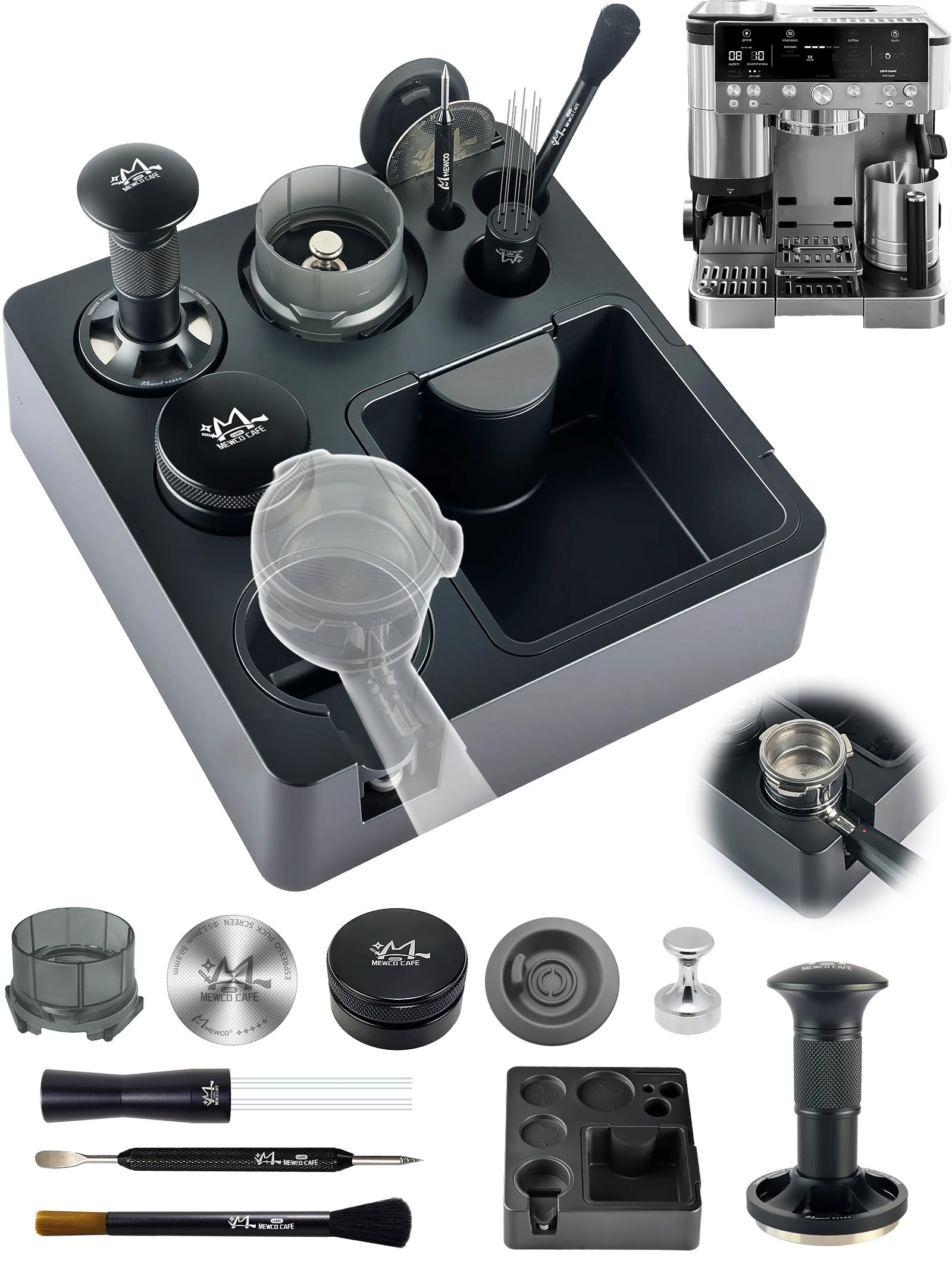 Espresso Accessories Kit for Ninja Luxe Cafe ES601,501,701, 10 Pack Coffee Tools with Feedback Tamper, Distributor,Puck Screen, Dosing Funnel, Cleaning Brushes,latte art,Station,Wdt,Magnet,Clean disk