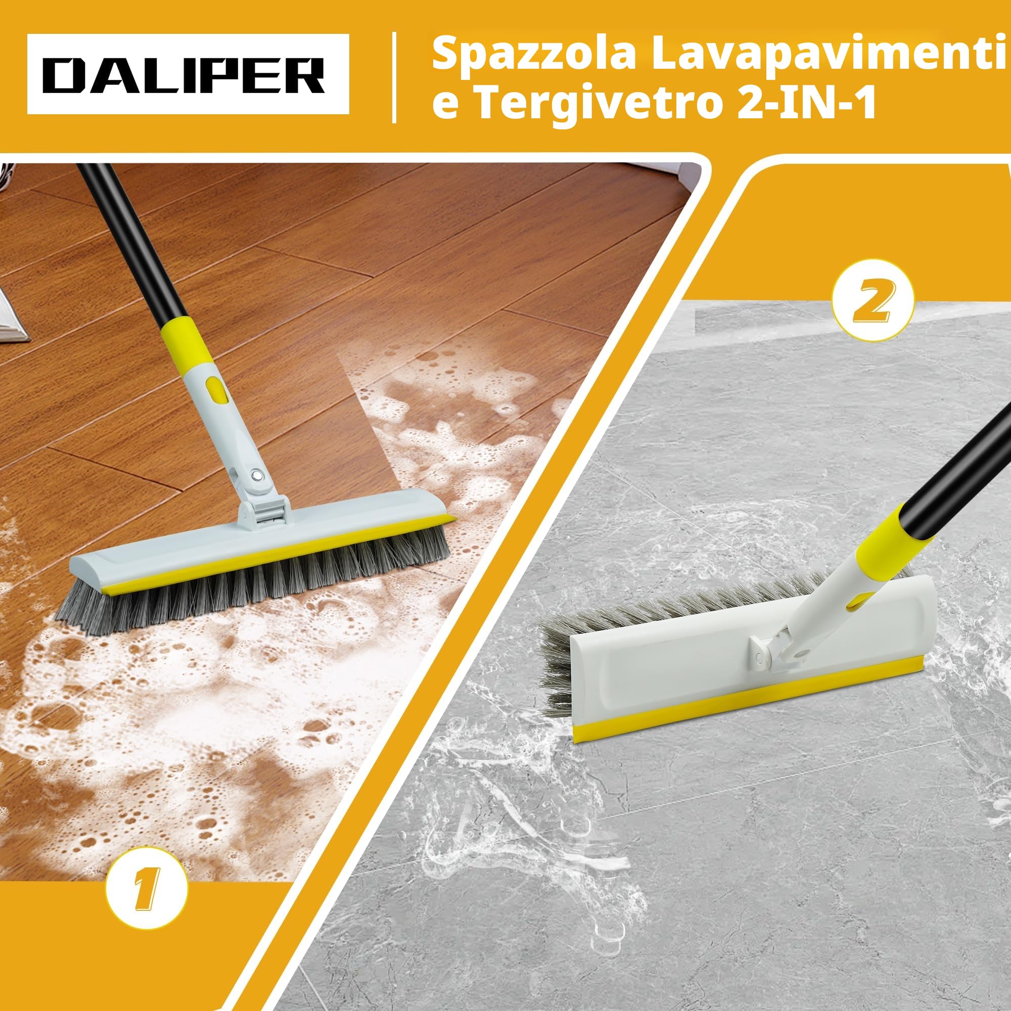 Spazzolone Di Pulizia Con Manico Lungo 127CM Per La Pulizia, 2 In 1 Spazzola Per Pavimenti Con Tergicristallo, 180° Rotante Per Piastrelle, La Cucina E La Parete Del Pavimento