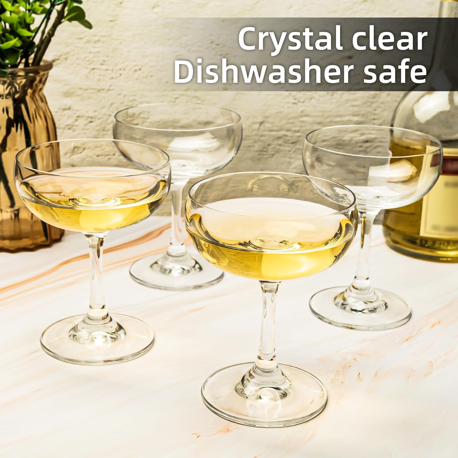 Crystal Coupe Champagne and Cocktail Glasses Daiquiri Manhattan Glasses Set of 6 Martini Drinking Set for Parties, Bars and Gifts, 7 oz - Image 7