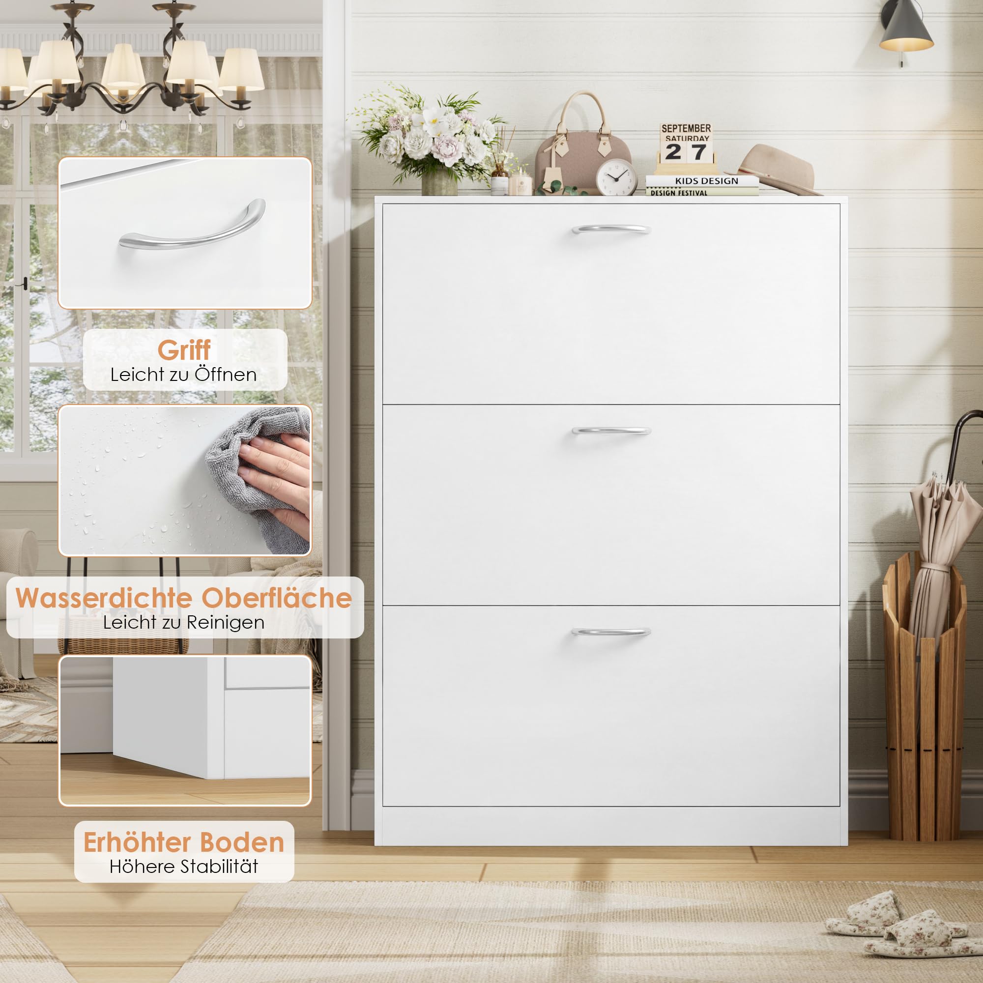 FirFurd Schuhschrank weiß mit Schuhkipper für 12-24 Parre, Schuhregal platzsparend für Schuhaufbewahrung schmaler Schuhschrank 80cm breit für Diele, Flur, Eingang 108x80x23,5cm