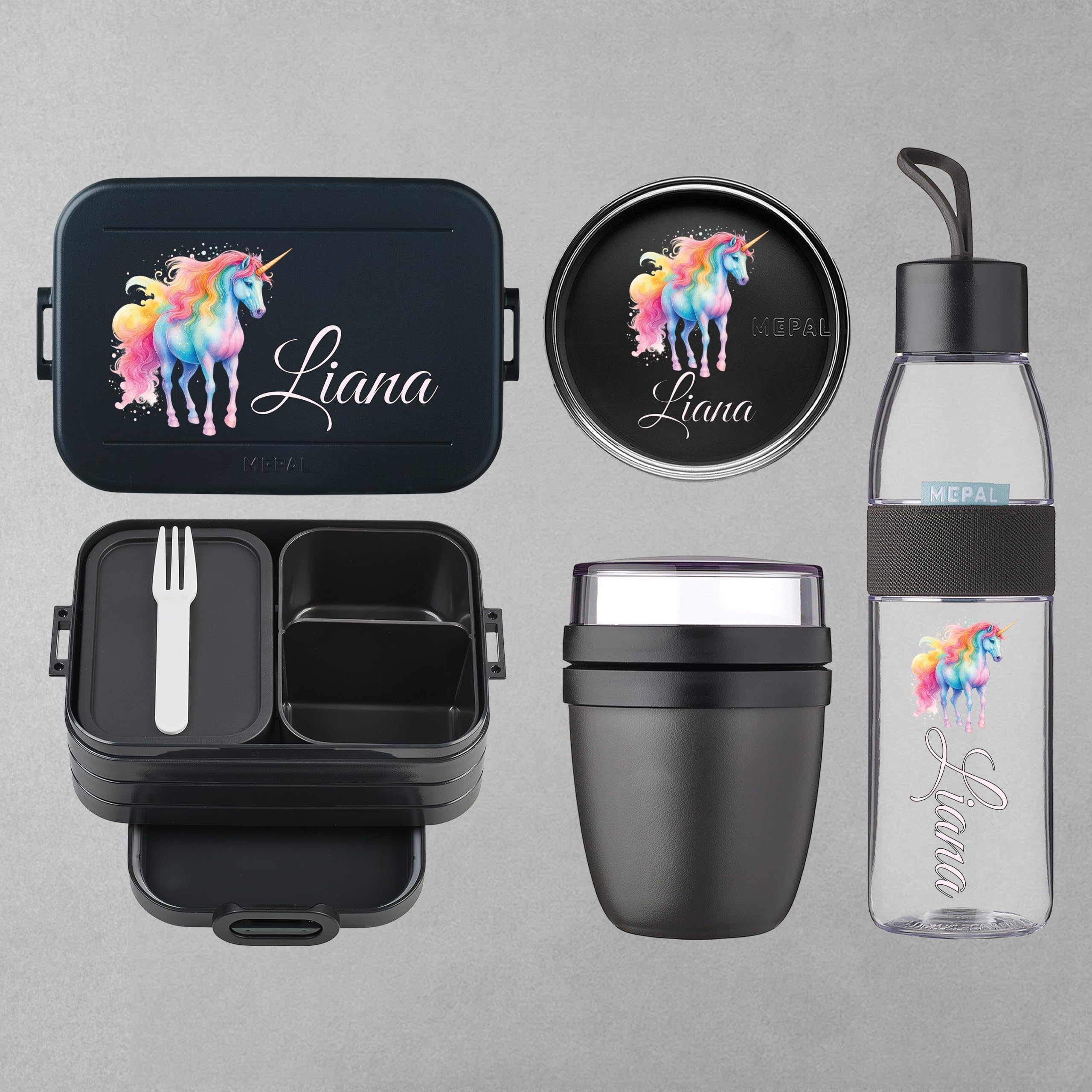 Mepal Personalisierte Brotdose Trinkflasche | Regenbogen Einhorn Mädchen