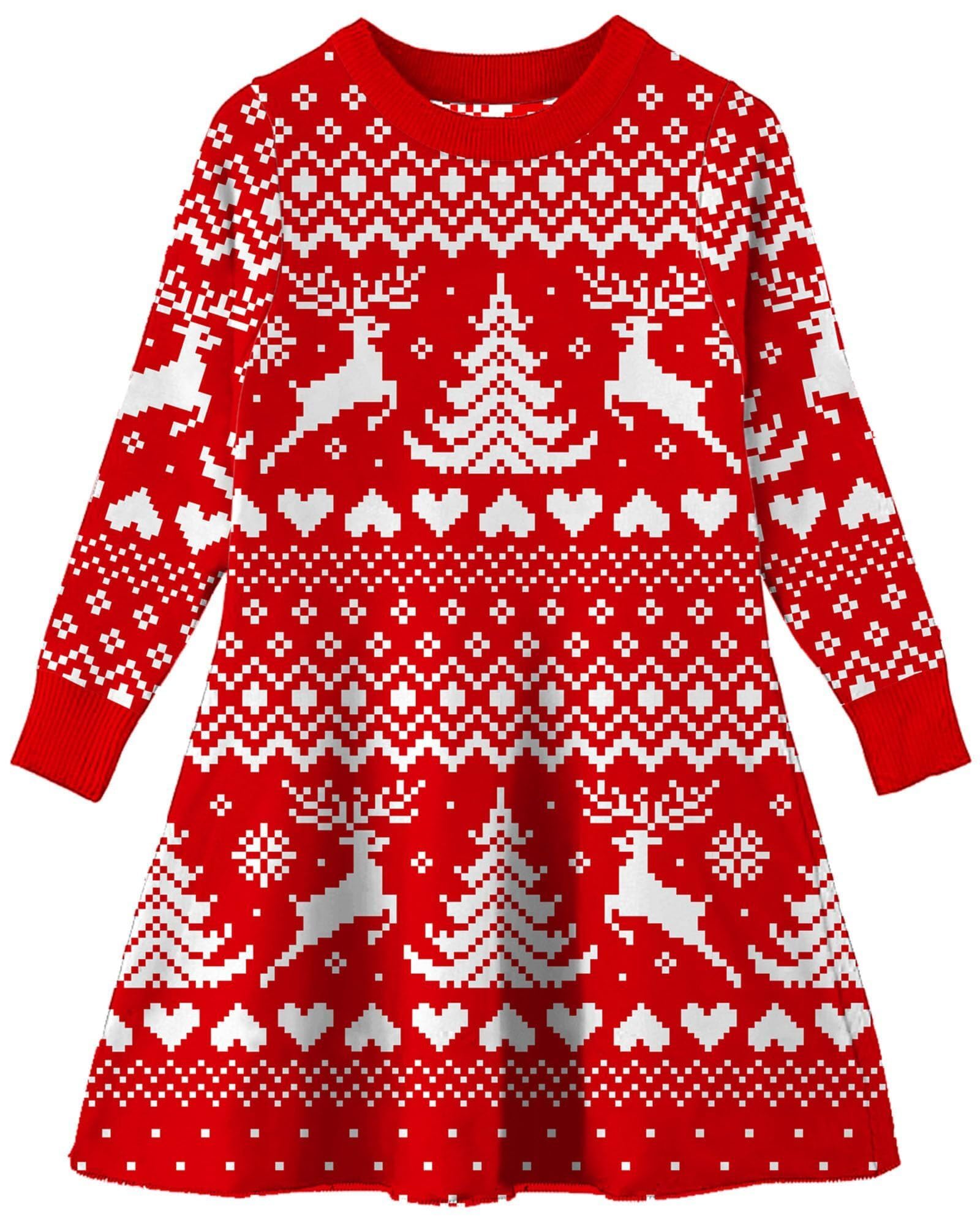AIDEAONE Świąteczna sukienka z dzianiny dla dziewczynek X-Mas czerwona sukienka sweter sukienka