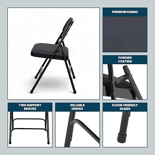 Miniatura 9 de OEF Furnishings Serie OEF2200 - Sillas plegables de doble bisagra acolchadas de tela de alta calidad para servicio pesado (paquete de 4, negro Negro