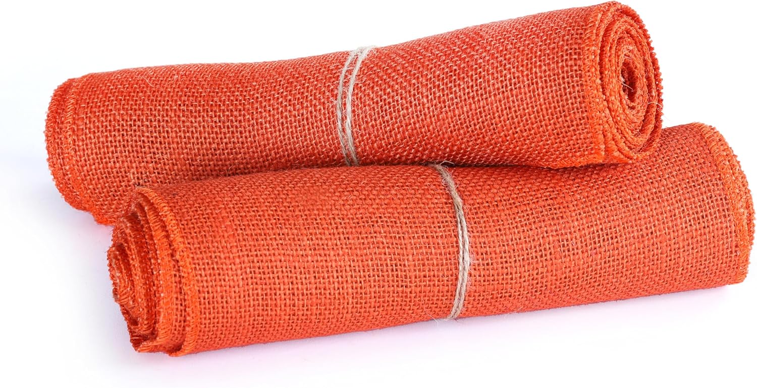 MDS 10 PCS 100% Natural Burlap Table Runners 12 x 72 Inch Rustic Farmhouse Country Vintage Boho Jute Runner for Wedding Home BBQ's Coffee Tea Party Dinning Table Decorations - Orange