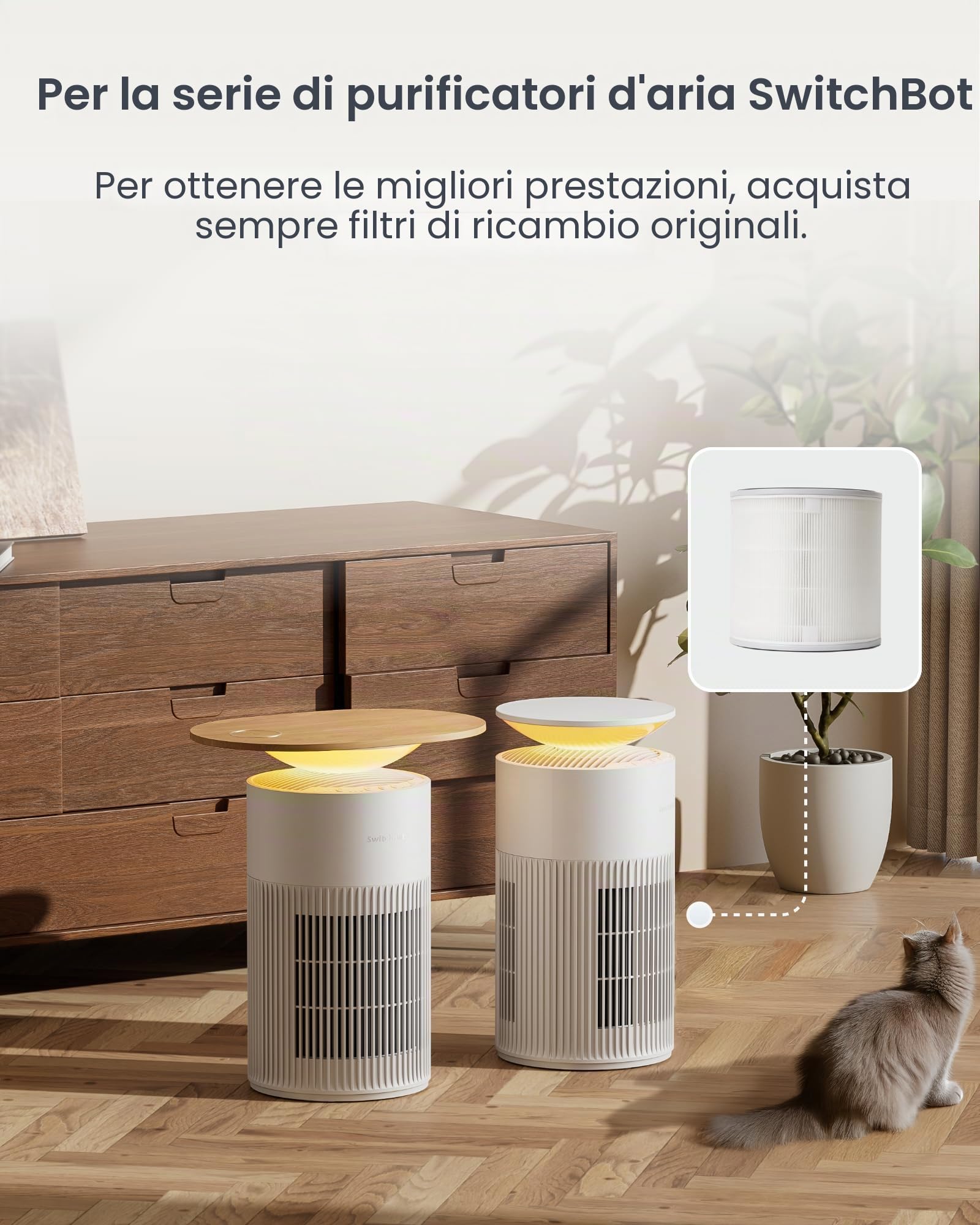 SwitchBot Filtro di ricambio per purificatore d'aria, confezione da 2, filtro per animali domestici 3 in 1 per purificatore d'aria